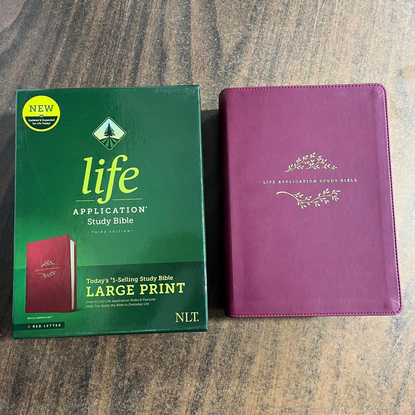 Personalized NLT Large Print Life Application Study Bible - Berry LeatherLike - Custom Imprinted name engraved, 9781496446848