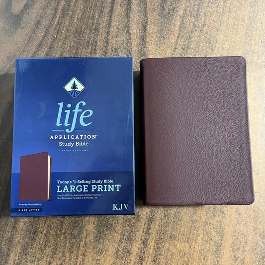 Personalized KJV Large Print Life Application Study Bible - Burgundy Genuine Leather, Custom Imprinted with name 9781496477460