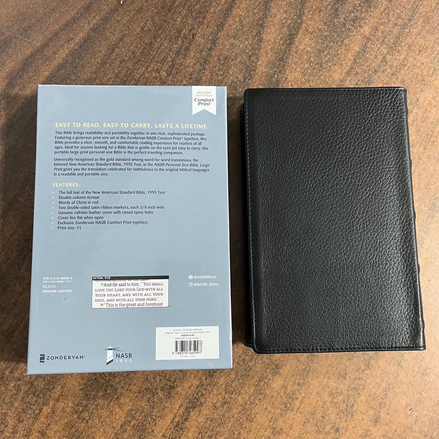 Personalized NASB Large Print Personal Size Bible Thumb Indexed - Black Genuine Calfskin Leather- Custom Imprinted, nasb 1995, 9780310465997