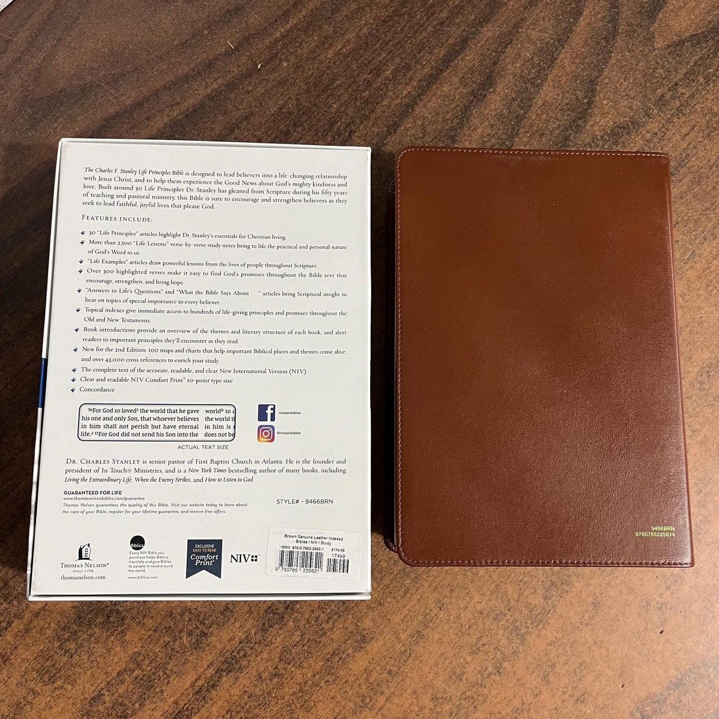 Personalized NIV Charles Stanley Life Principles Study Bible Indexed - Brown Genuine Leather, Custom Imprinted with a name 9780785225621