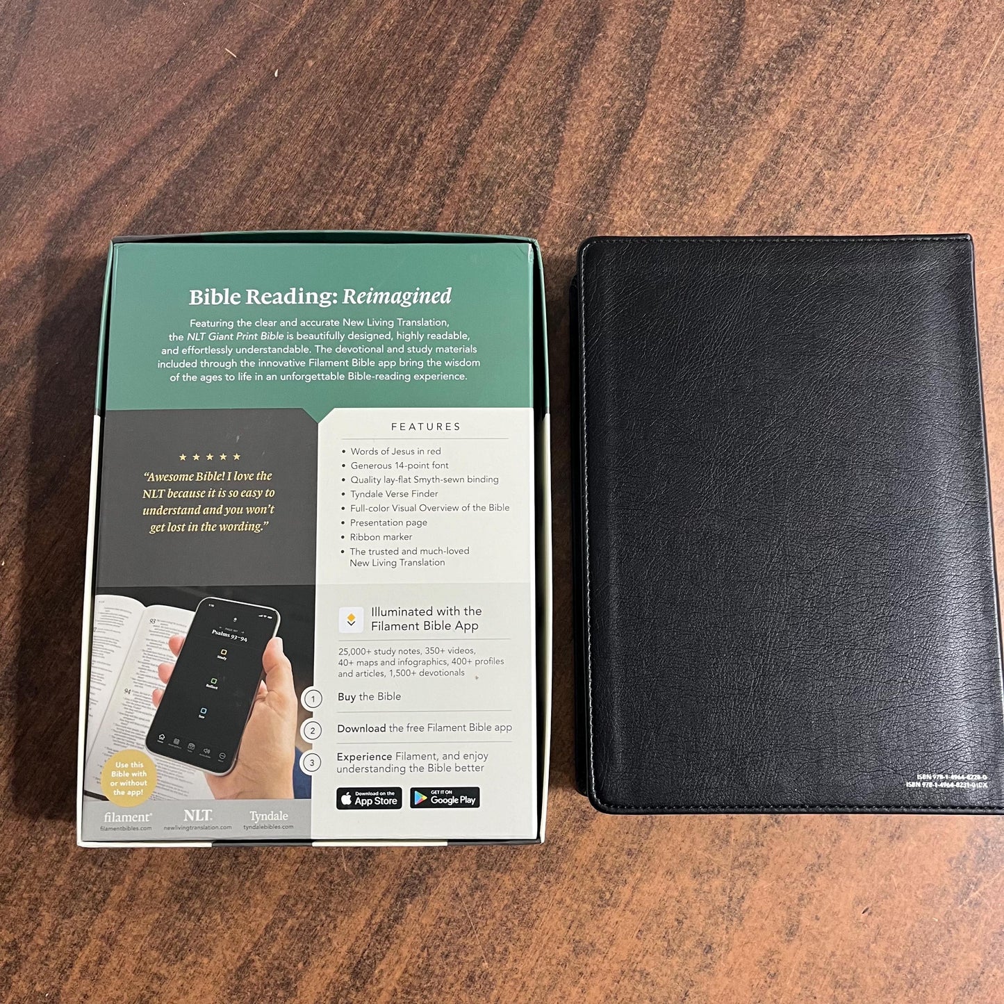 Personalized NLT Giant Print Bible - Black LeatherLike - Custom Imprinted with name, 14 pt font, 9781496482280