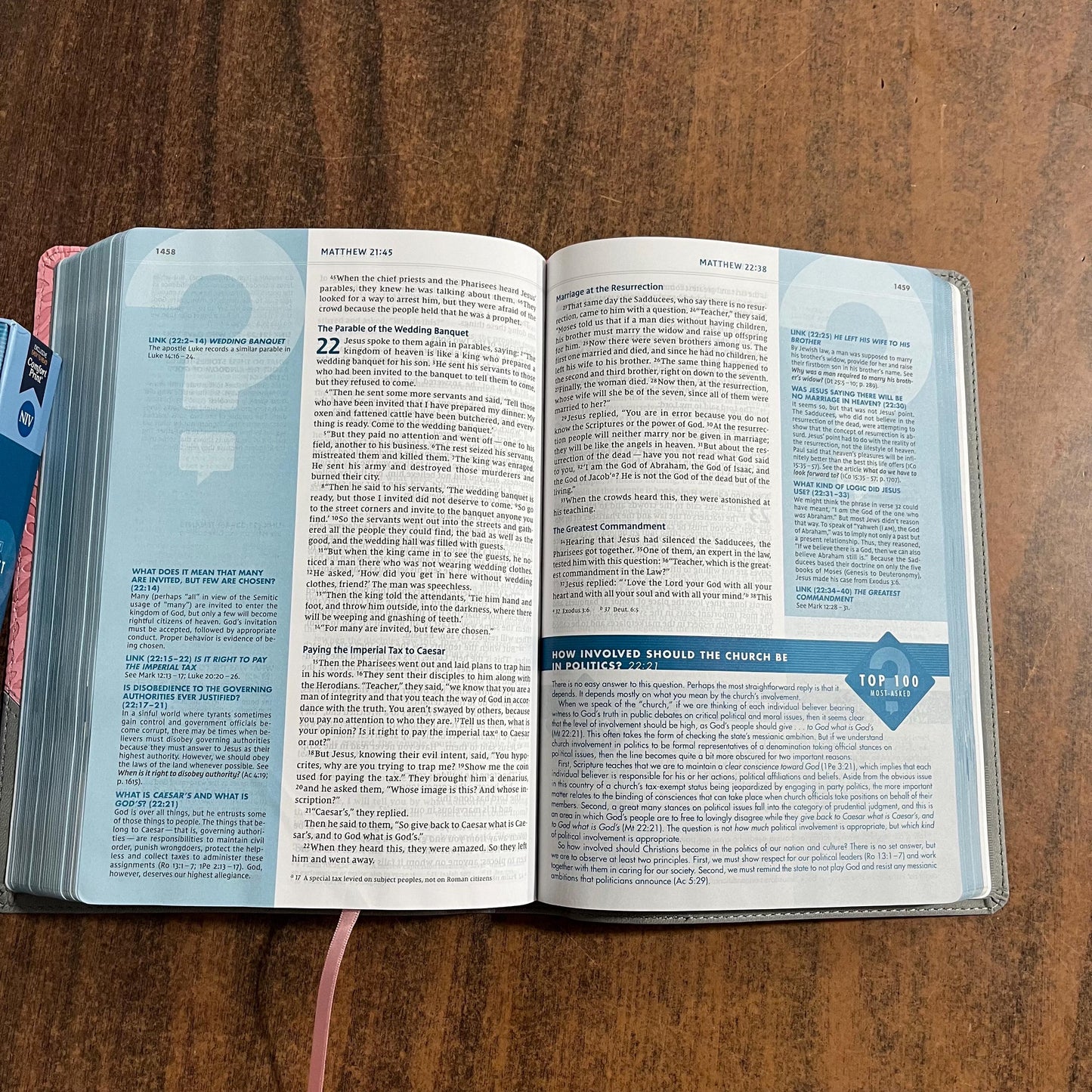 Personalized NIV Large Print Quest Study Bible - Gray / Pink LeatherSoft - Custom Imprinted with name, 9780310456836