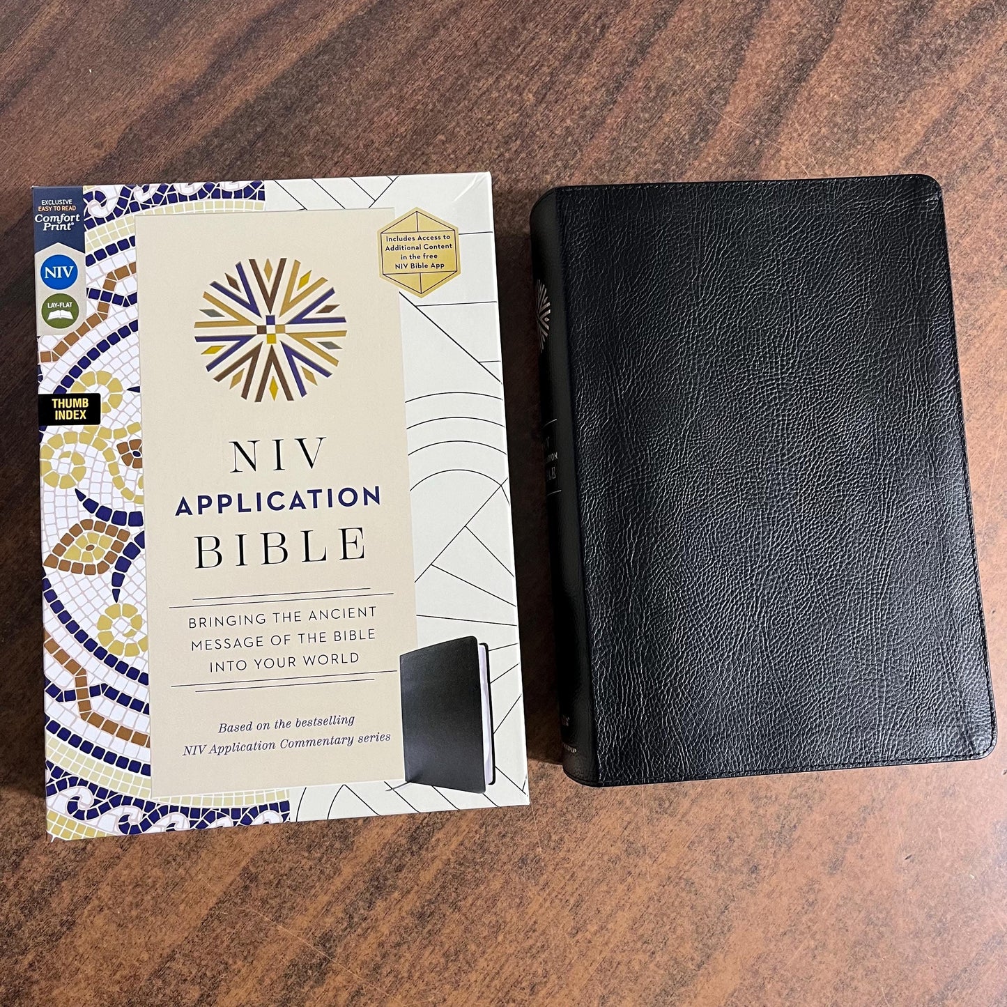 Personalized NIV Life Application Study Bible Thumb Indexed Tabs - Black European Bonded Leather- Custom Imprinted with name 9780310465133