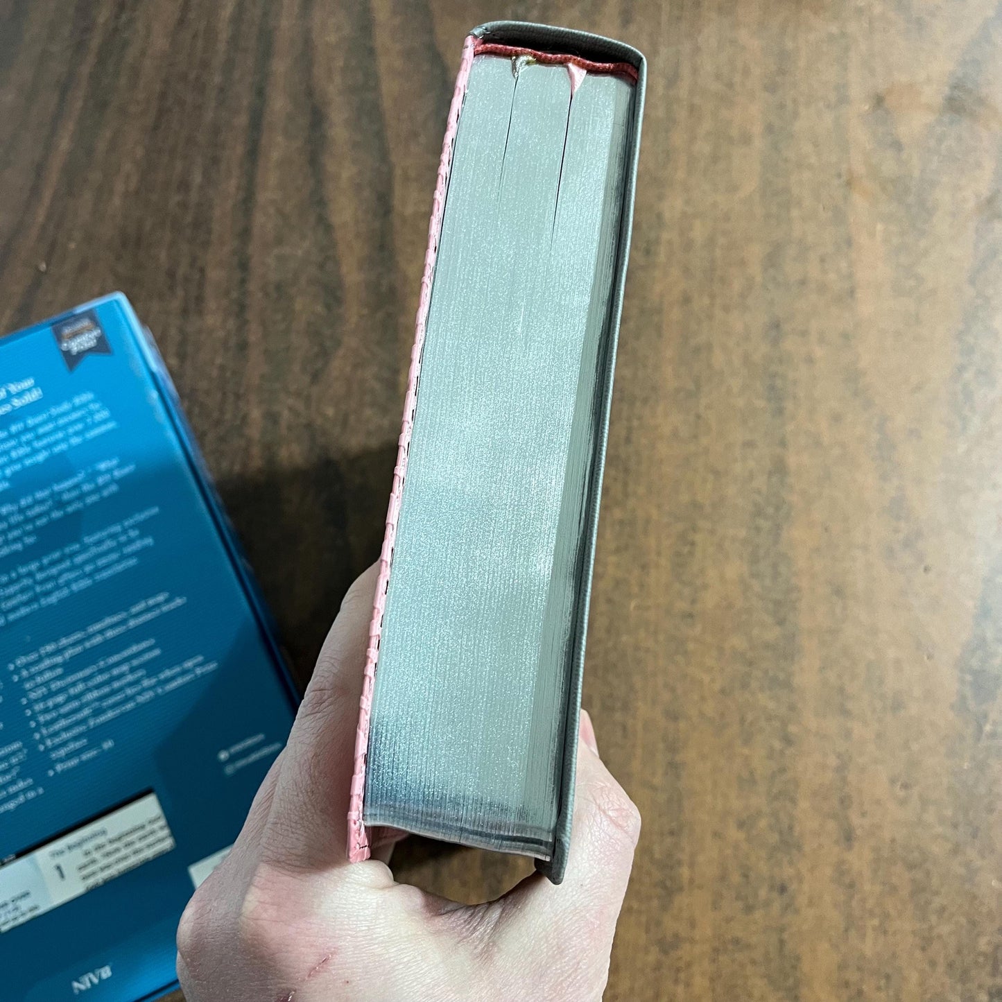 Personalized NIV Large Print Quest Study Bible - Gray / Pink LeatherSoft - Custom Imprinted with name, 9780310456836