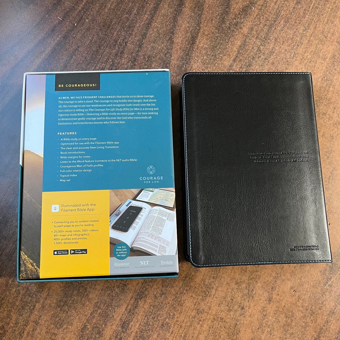 Personalized NLT Courage for Life Study Bible for Men Thumb Indexed - Onyx Black LeatherLike - Custom Imprinted, journaling, 9781496475589