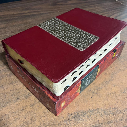 Personalized KJV Study Bible Thumb Indexed - Maroon Brown LeatherSoft - Custom Imprinted with a name - Large 11 pt print 9780718040598