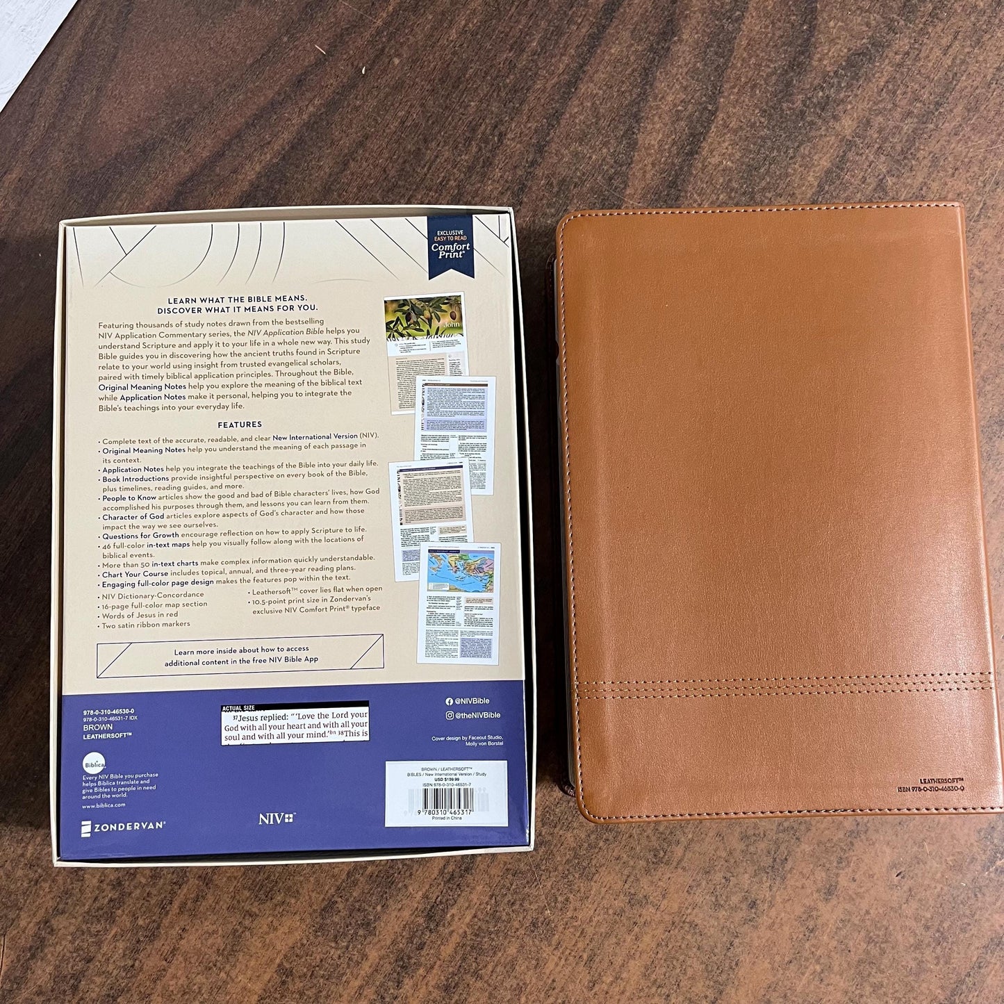 Personalized NIV Large Print Application Study Bible Thumb Indexed - Brown LeatherSoft, Custom Imprinted with a name, 9780310465317 (Update to Life Application Bible)