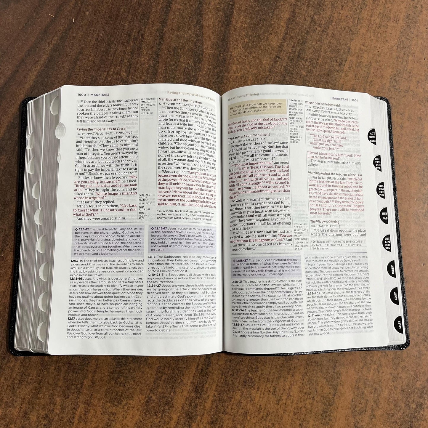 Personalized NIV Large Print Life Application Study Bible Thumb Indexed - Black European Bonded Leather, Custom Imprinted, 9780310465294