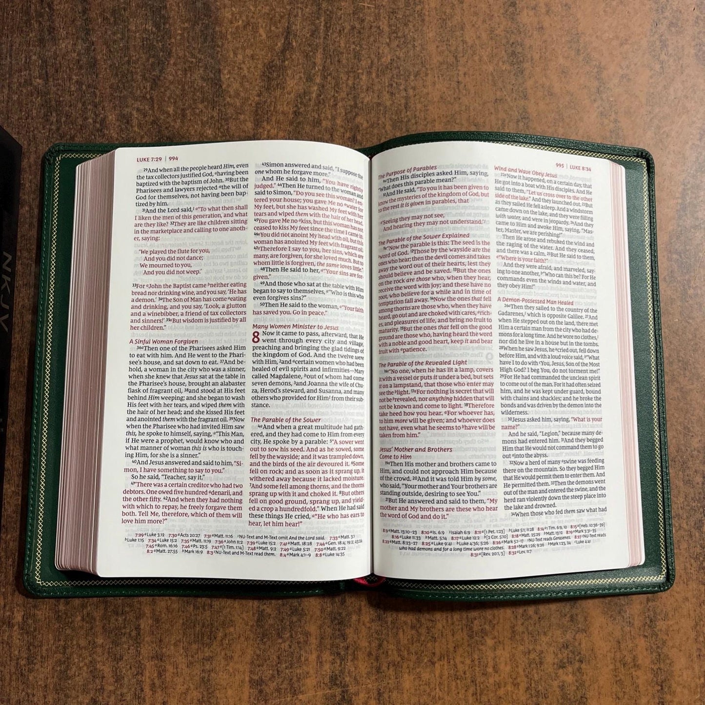 Personalized NKJV Large Print Thinline Reference Bible - Green Goatskin Premium Genuine Leather, Premier Collection, Name Imprinted