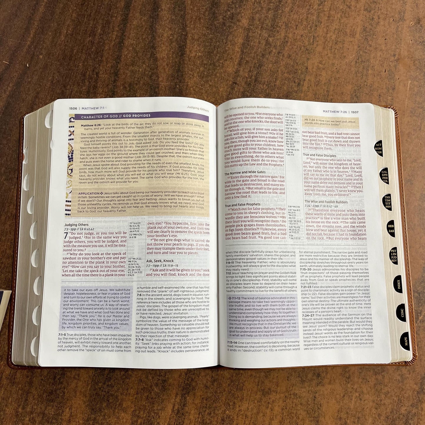 Personalized NIV Large Print Application Study Bible Thumb Indexed - Brown LeatherSoft, Custom Imprinted with a name, 9780310465317 (Update to Life Application Bible)