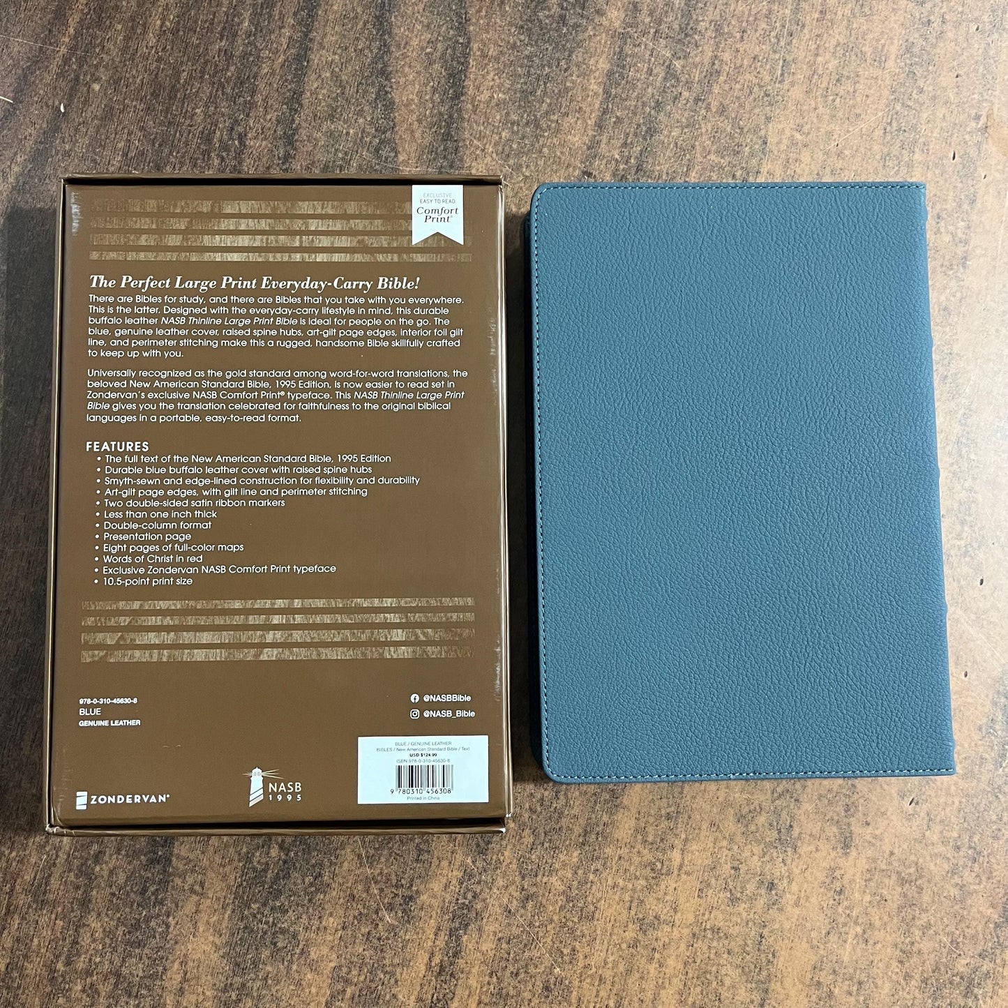 Personalized NASB Large Print Thinline Bible - Blue Genuine Buffalo Leather - Custom Imprinted bible with a name, nasb 1995, 9780310456308