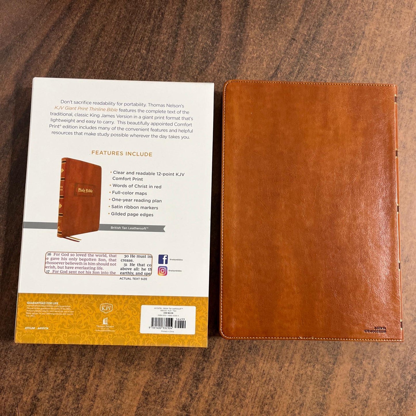 Personalized KJV Giant Print Thinline Bible Thumb Indexed - British Tan Vintage LeatherSoft, Custom Imprinted with name, 9781400332304