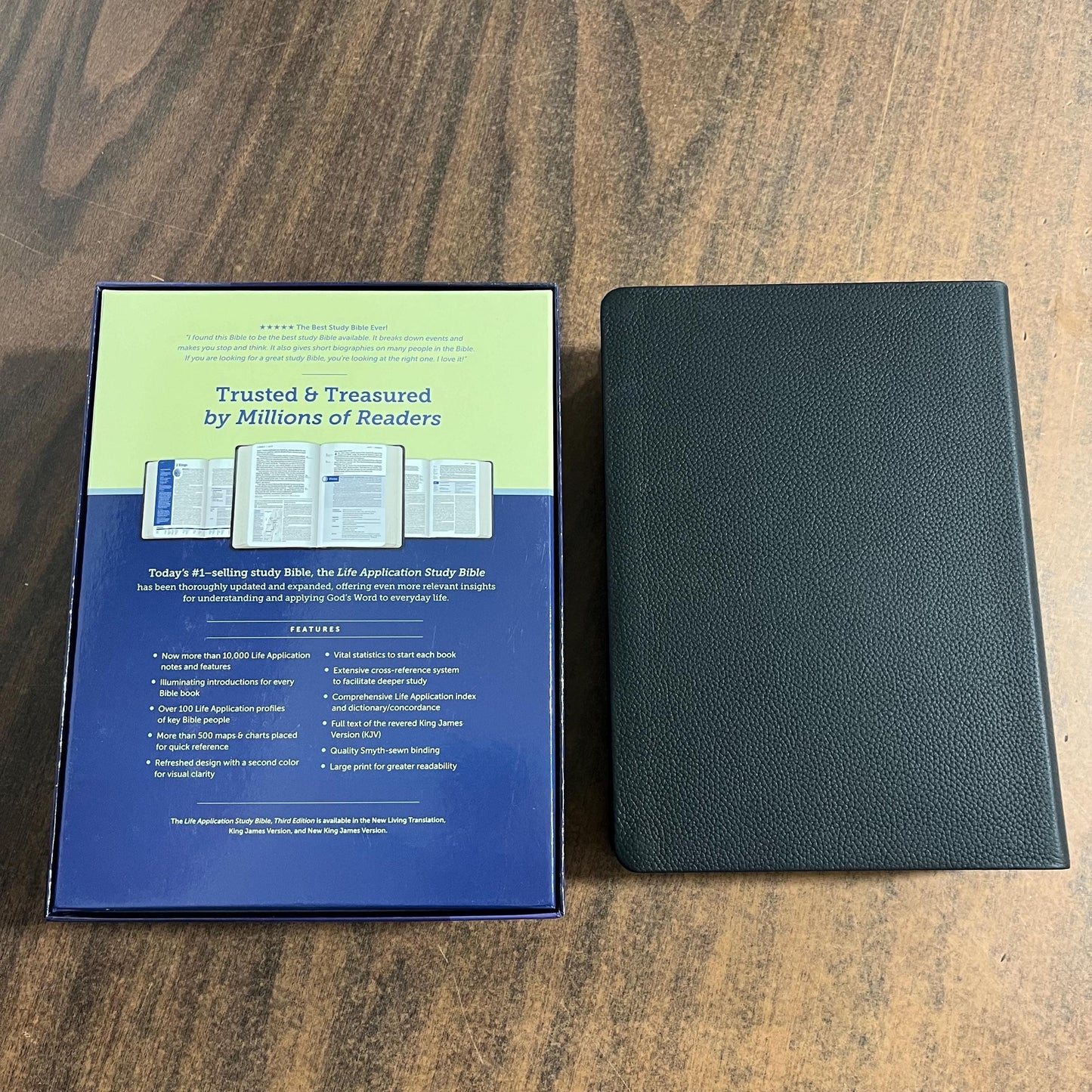 Personalized KJV Large Print Life Application Study Bible - Black Genuine Leather, Custom Imprinted with name 9781496477484