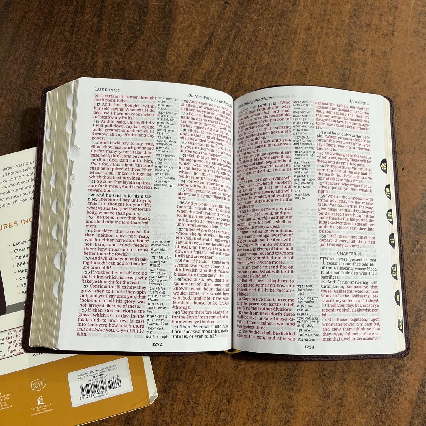 Personalized KJV Large Print Center Column Reference Bible Thumb Indexed - Brown LeatherSoft Cover - Imprinted name engraved 9780785296317