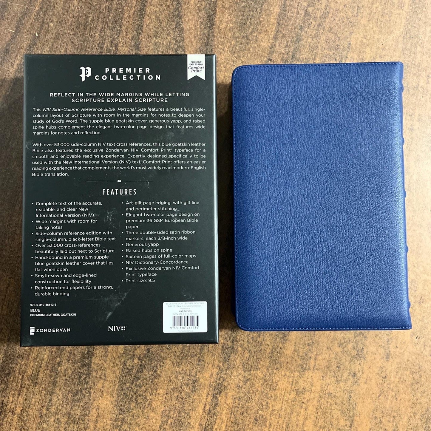 Personalized NIV Goatskin Leather Bible - Single Column Reference Wide Margin Bible Personal Size - Blue Goat Genuine Leather 9780310461135