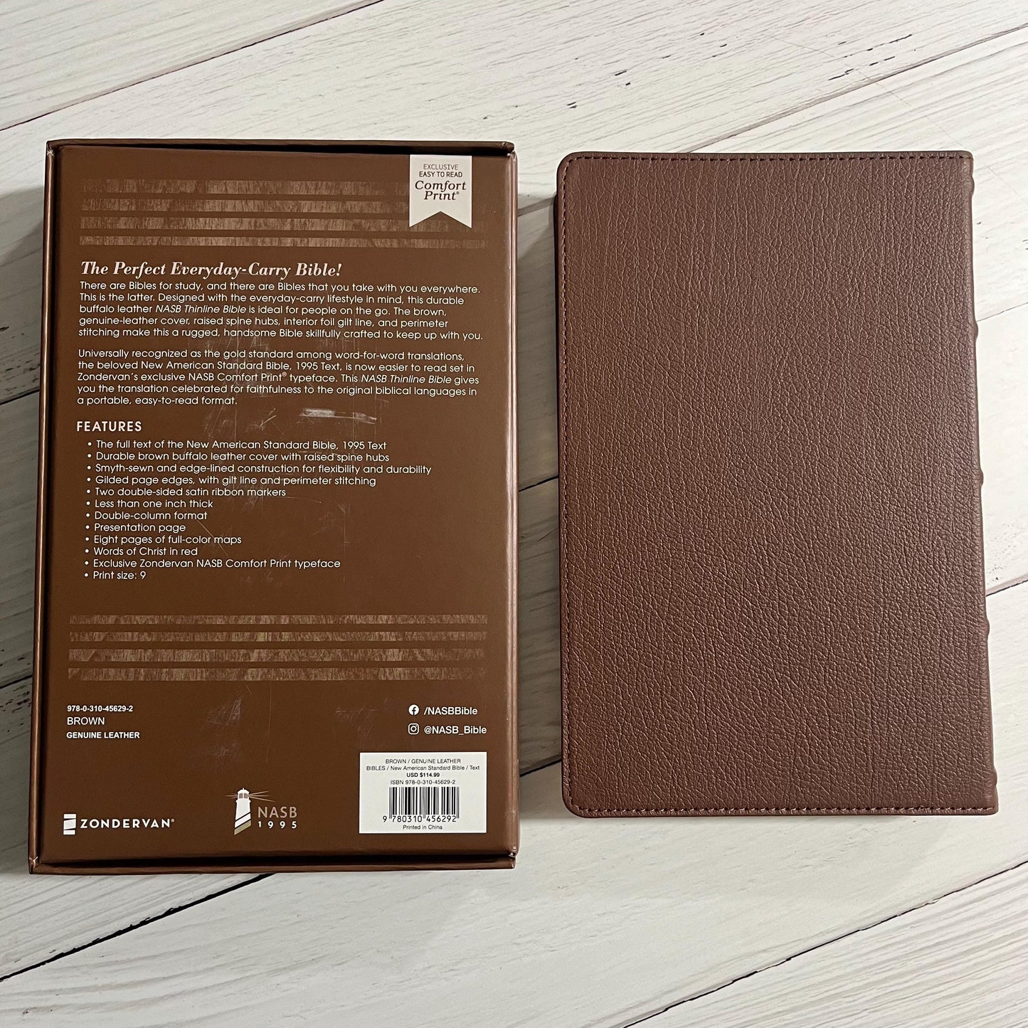 Personalized NASB Thinline Bible - Brown Genuine Buffalo Leather, Custom Imprinted with a name, NASB 1995, 9780310456292