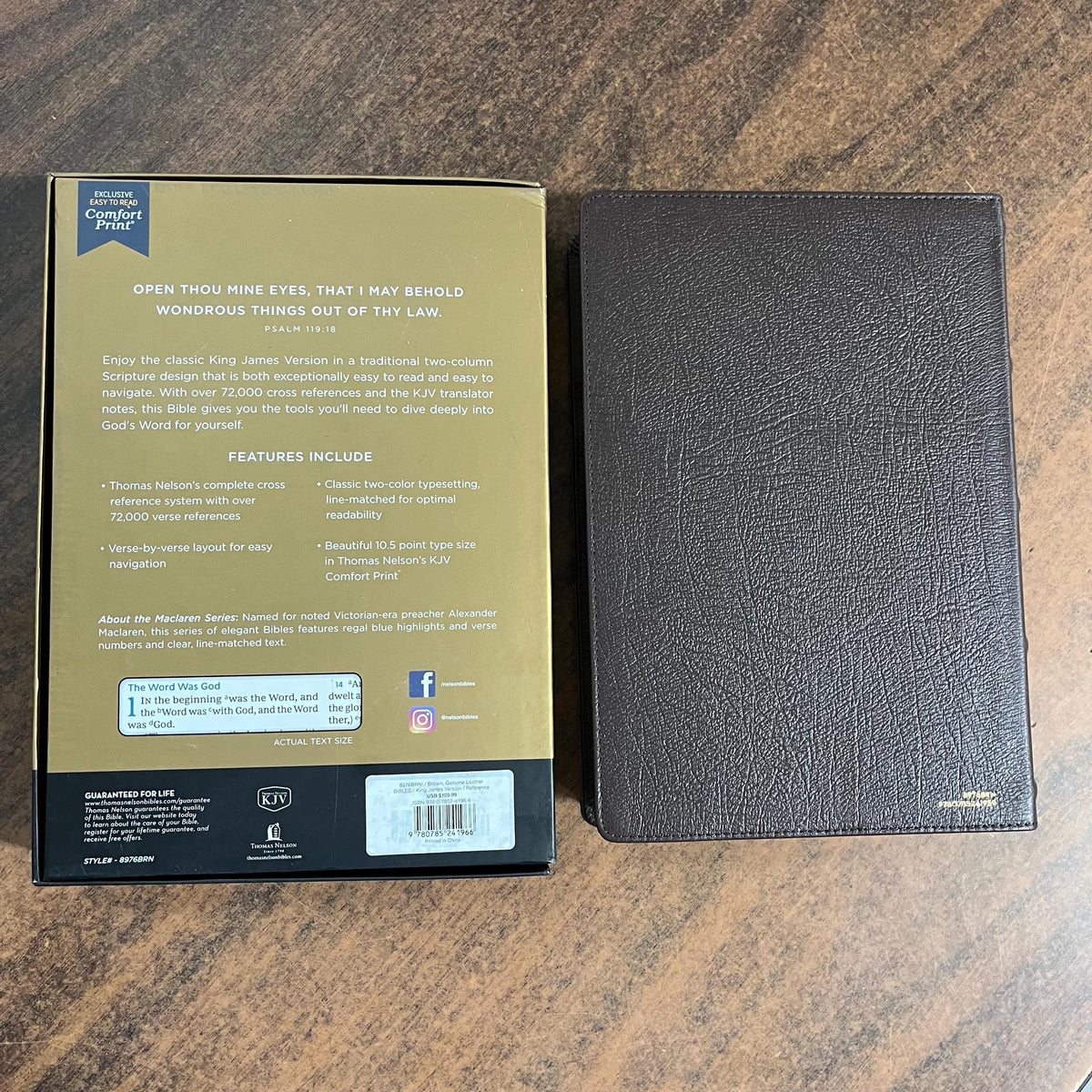 Personalized KJV Large Print Reference Bible Thumb Indexed - Brown Genuine Leather Cover - Custom Imprinted with name 9780785241966