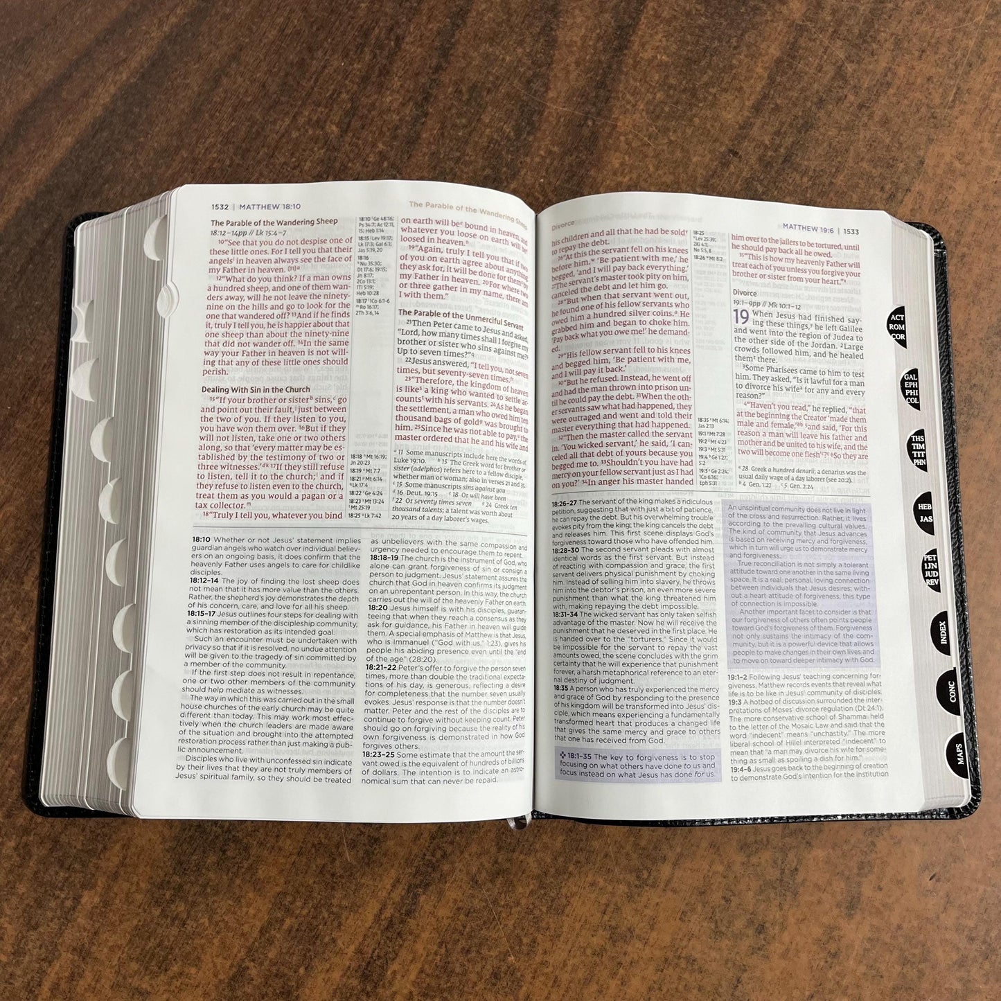 Personalized NIV Life Application Study Bible Thumb Indexed Tabs - Black European Bonded Leather- Custom Imprinted with name 9780310465133