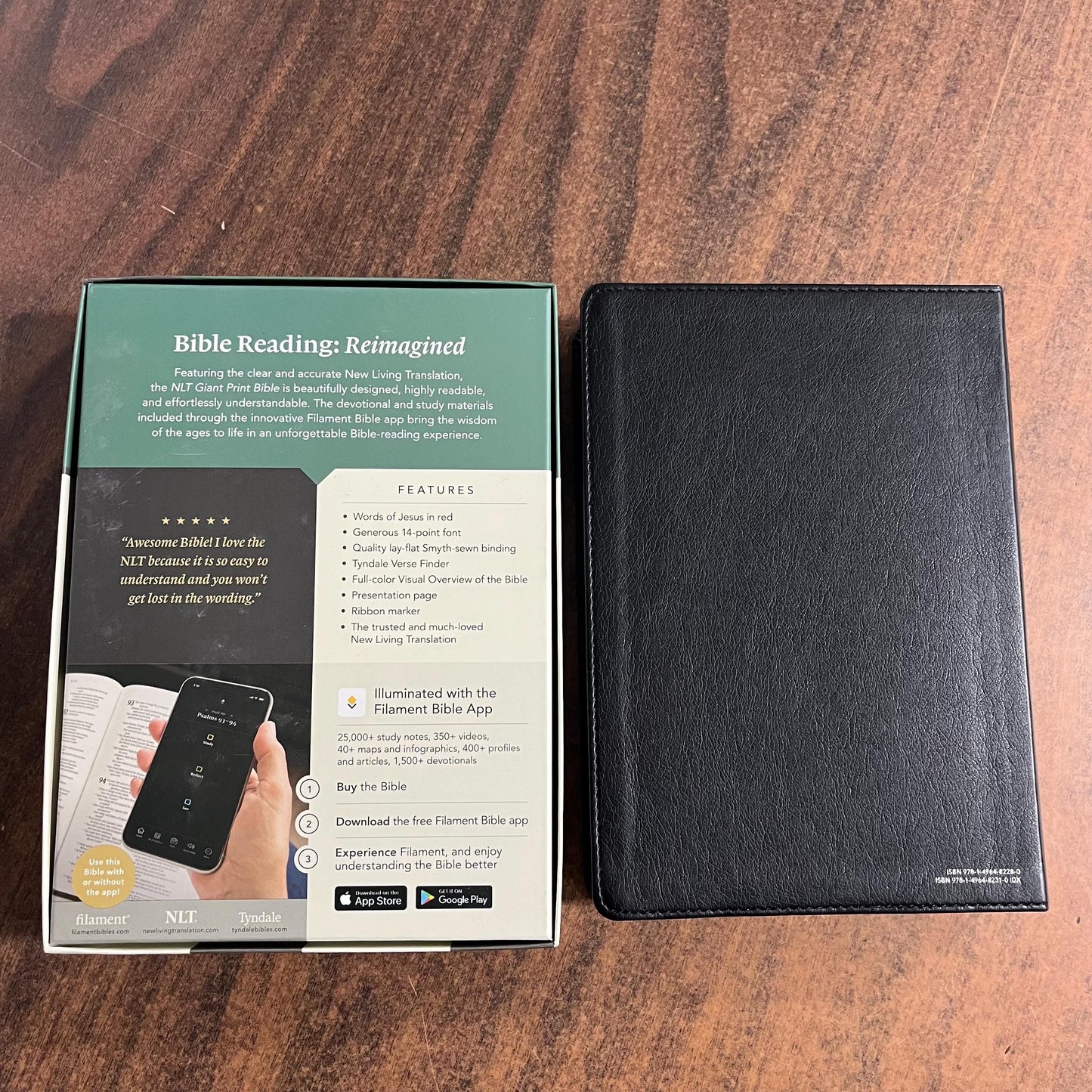 Personalized NLT Giant Print Bible Thumb Indexed - Black LeatherLike - Custom Imprinted with name, 14 pt font, 9781496482310