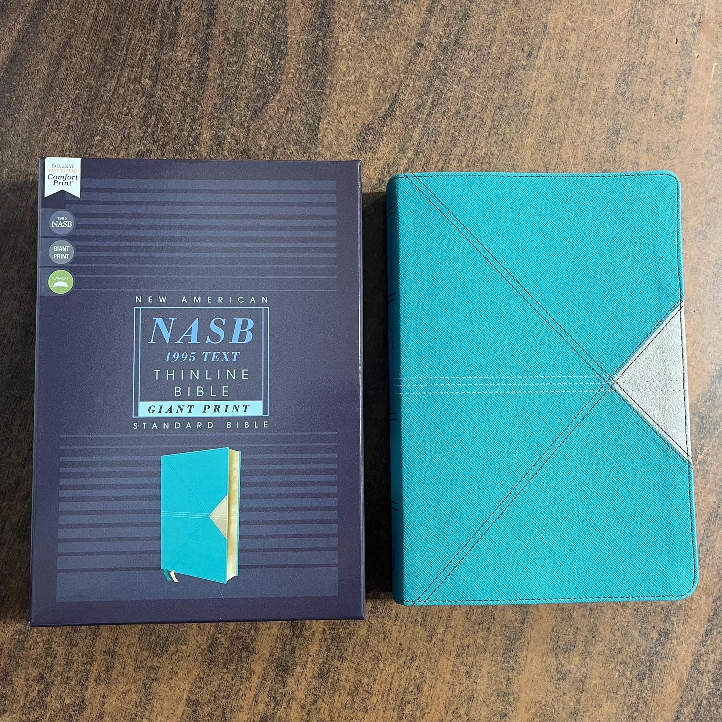 Personalized NASB Giant Print Thinline Bible - Teal LeatherSoft - Custom Imprinted name engraved bible, nasb 1995, 9780310451099