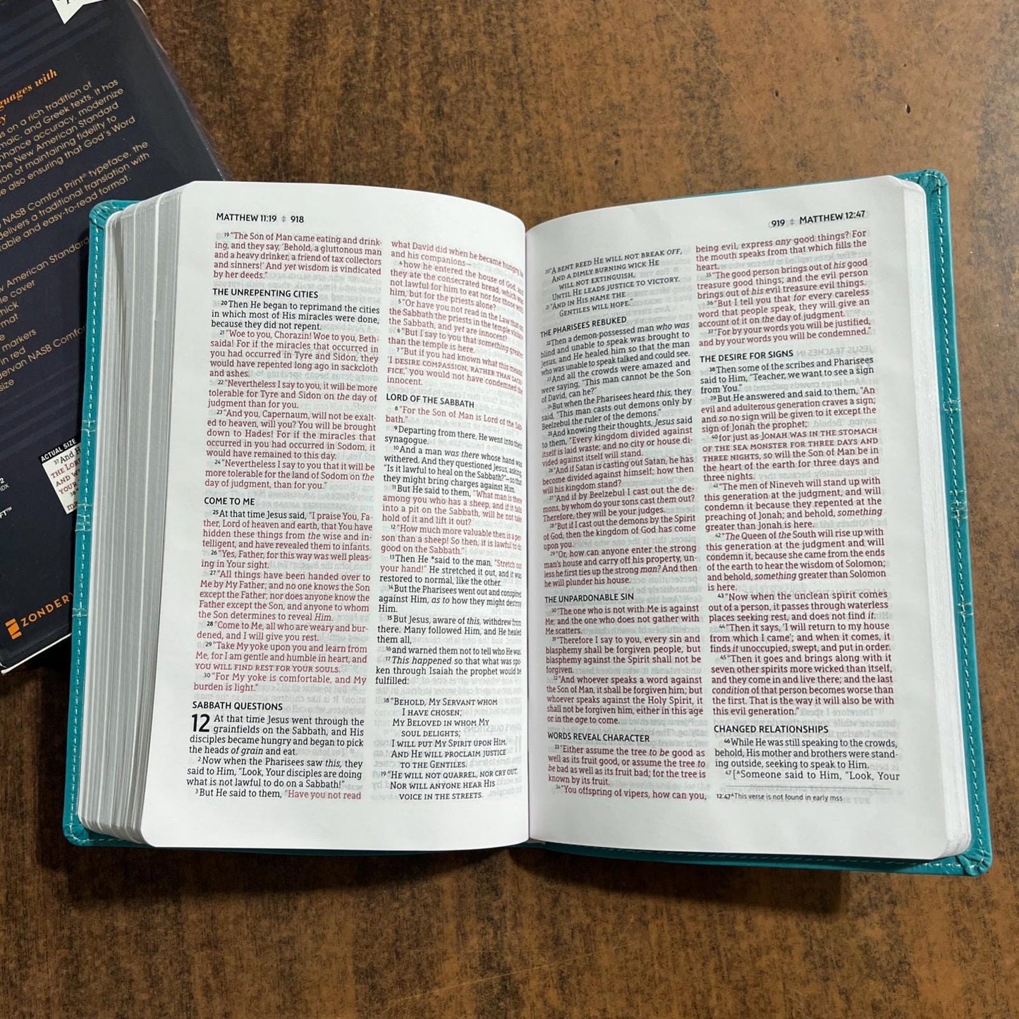 Personalized NASB Thinline Bible - Teal LeatherSoft, Custom Imprinted with a name, ISBN 9780310455622, NASB 2020 Text