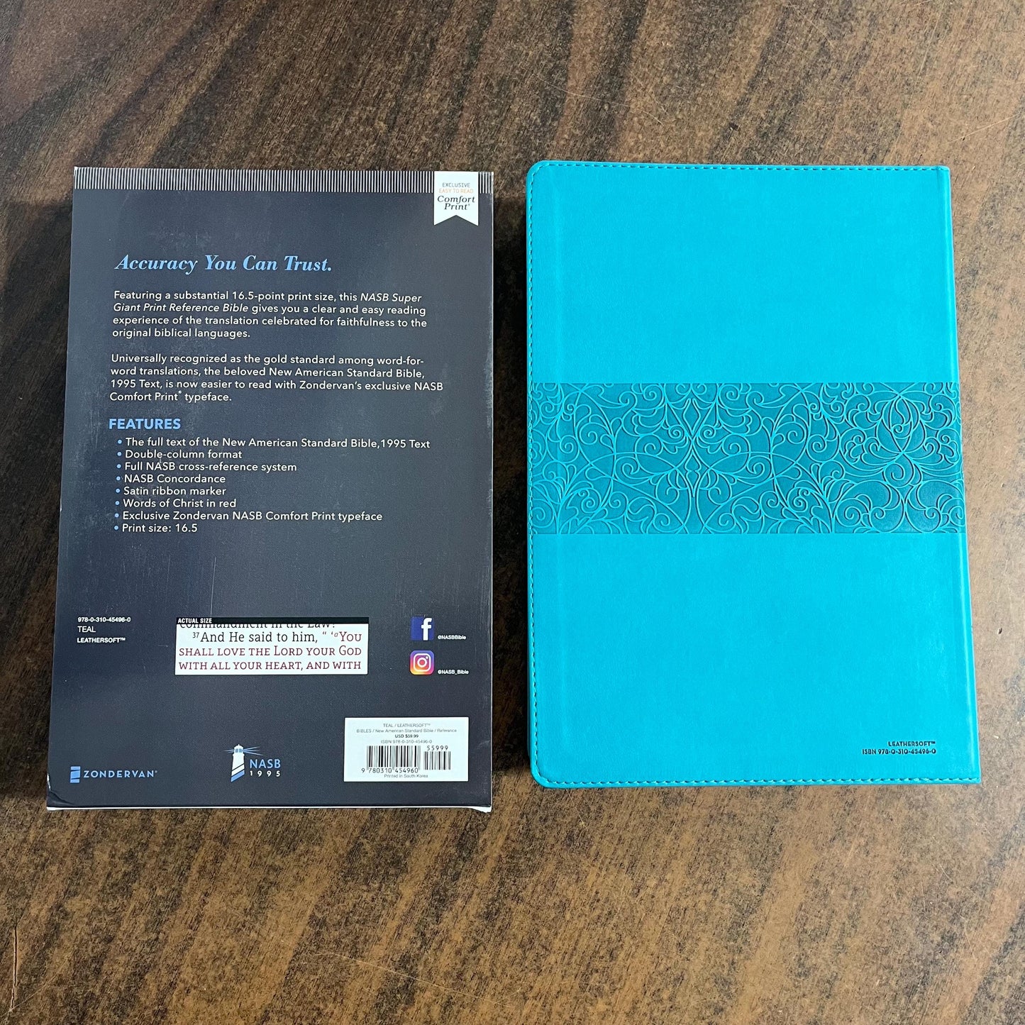 Personalized NASB Super Giant Print Reference Bible - Teal LeatherSoft, Custom Imprinted with name, NASB 1995 9780310454960