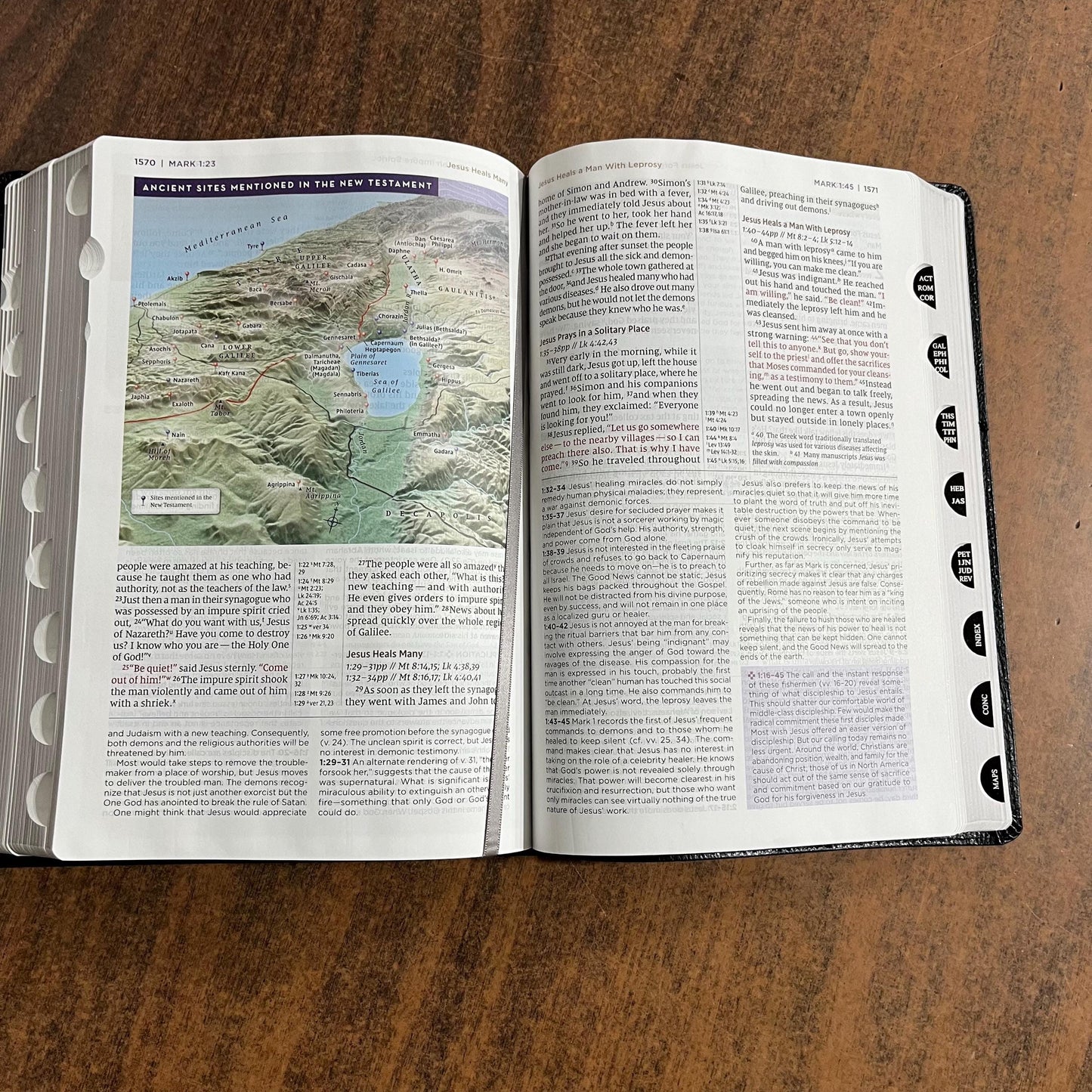 Personalized NIV Large Print Life Application Study Bible Thumb Indexed - Black European Bonded Leather, Custom Imprinted, 9780310465294