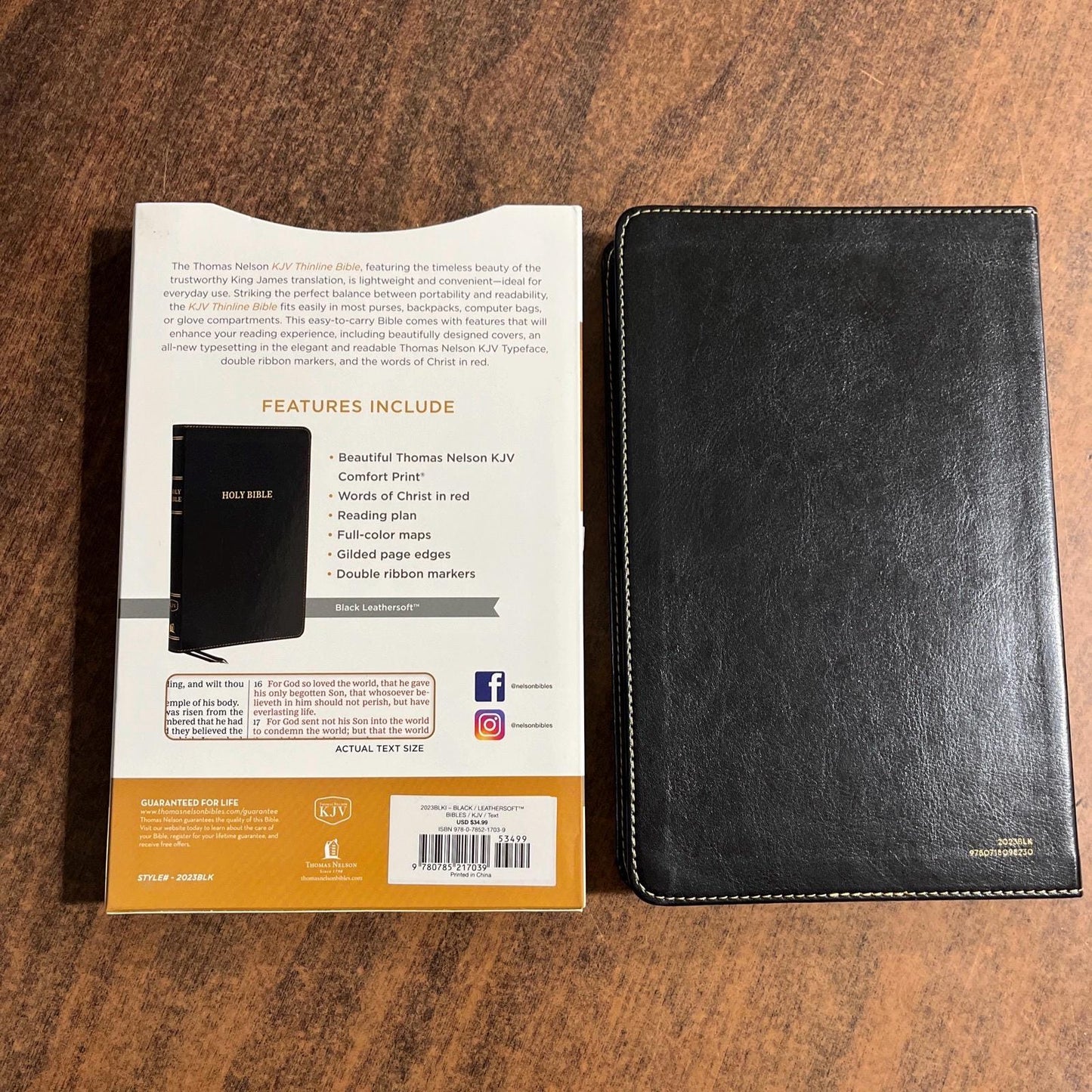 Personalized KJV Thinline Bible Thumb Indexed - Black LeatherSoft Cover Custom Imprinted with Embossed Name ISBN 9780785217039
