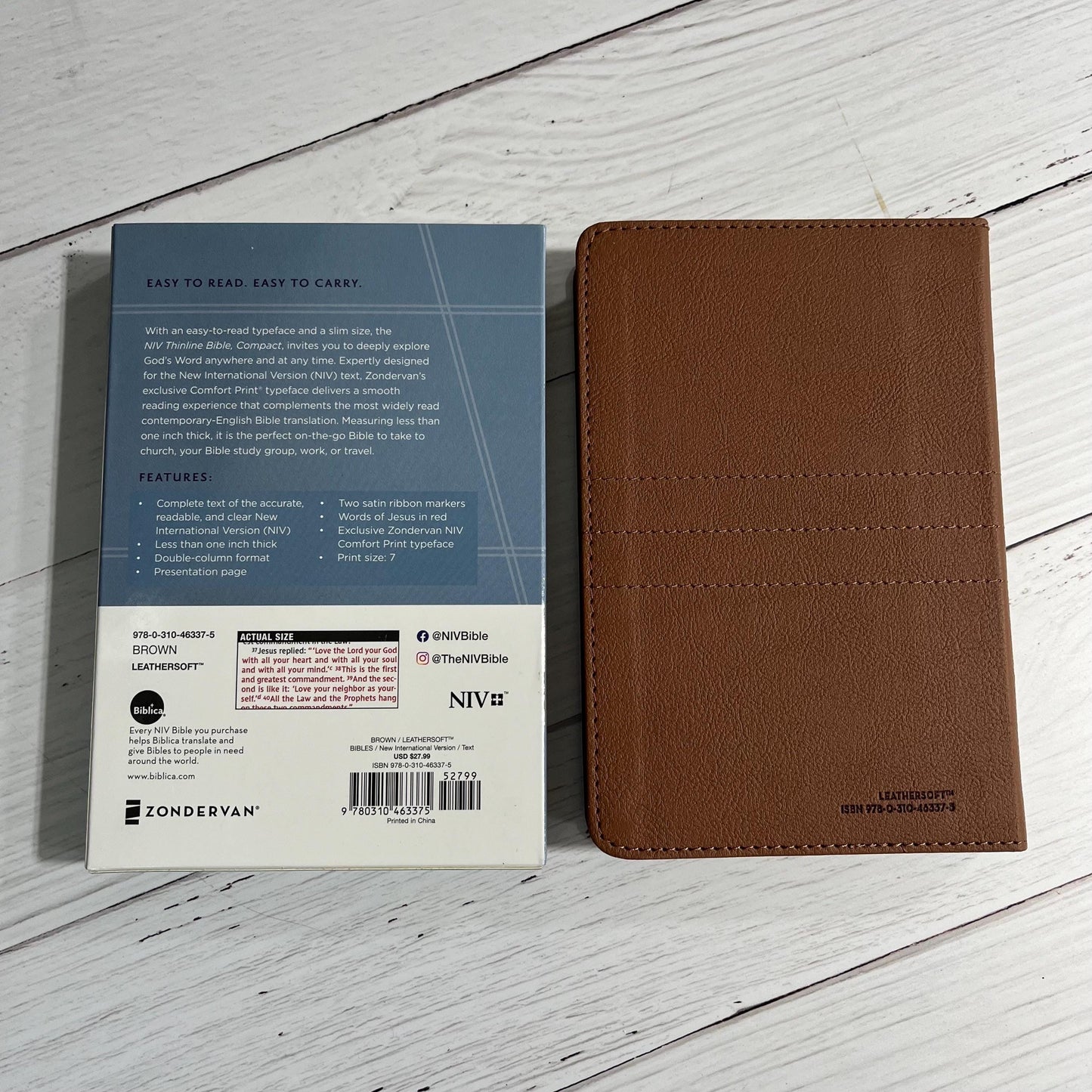 Personalized NIV Compact Thinline Bible - Brown LeatherSoft, Custom Imprinted with a name, 20spaces ISBN 9780310463375