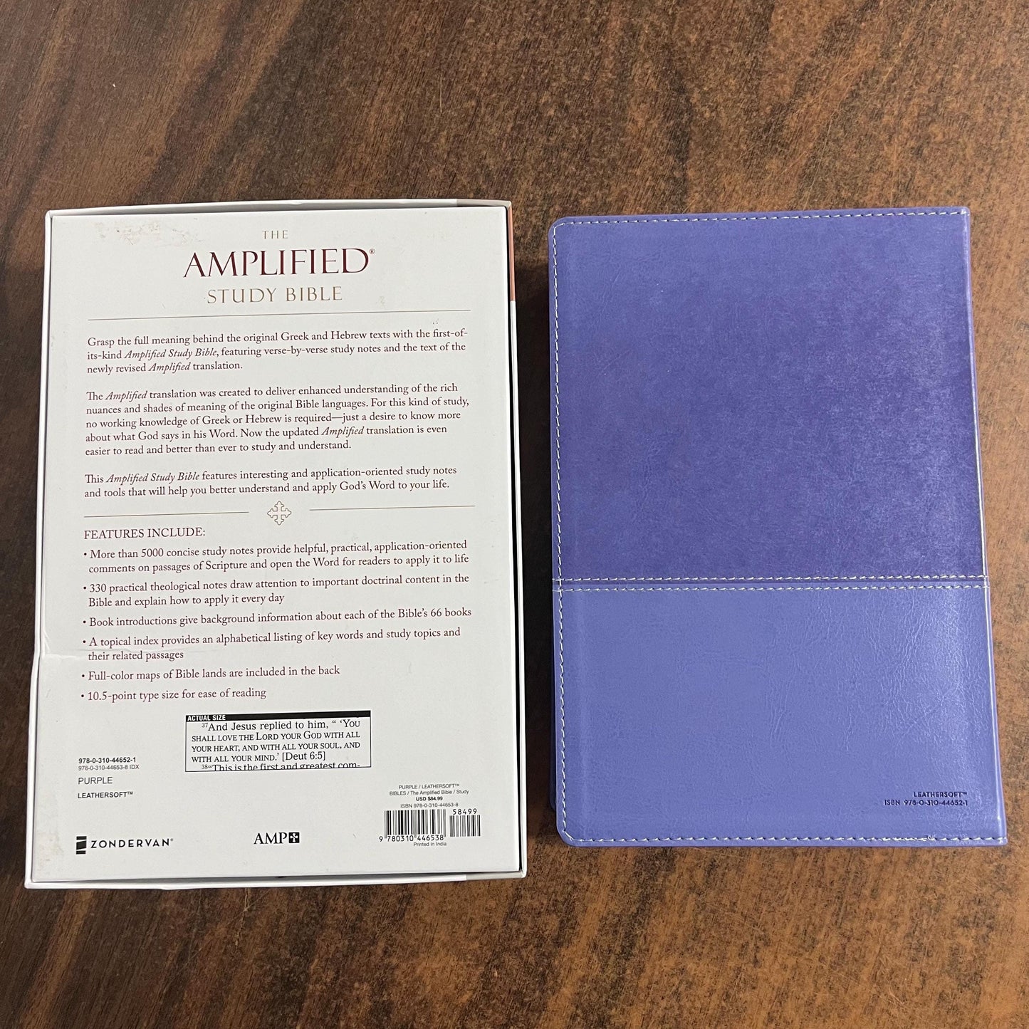 Personalized Amplified Study Bible Large Print Thumb Indexed - Purple LeatherSoft - Custom Imprinted with a name, 9780310446538