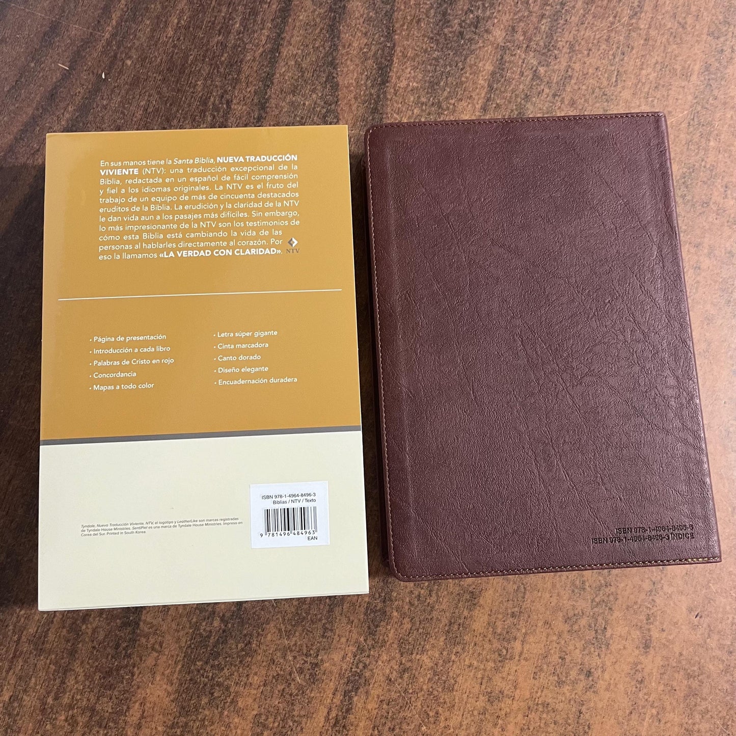 Personalized Spanish Bible Thumb Indexed - NTV Biblia Letra Super Gigante - Giant Print Bible - Dark Brown LeatherLike 9781496484963