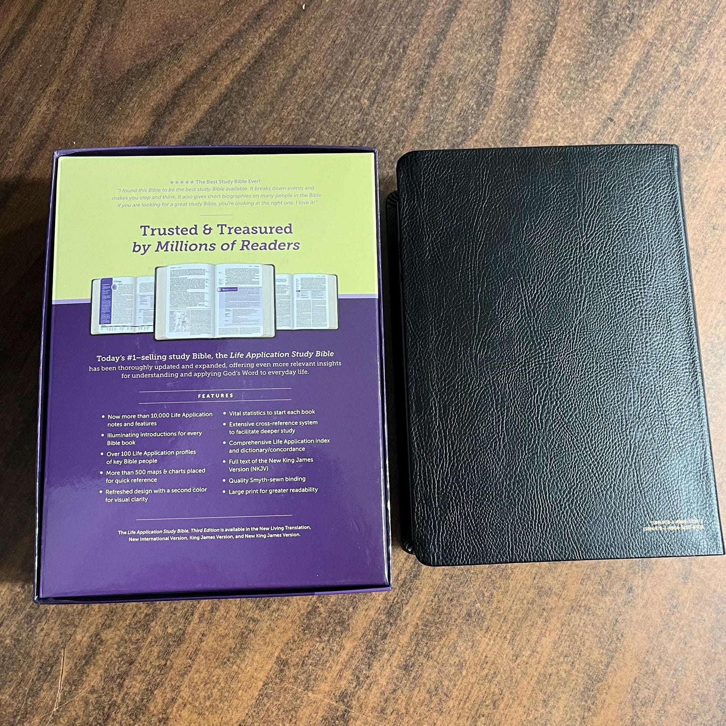 Personalized NKJV Large Print Life Application Study Bible Thumb Indexed - Black Bonded Leather - Custom Imprinted engraved 9781496452108