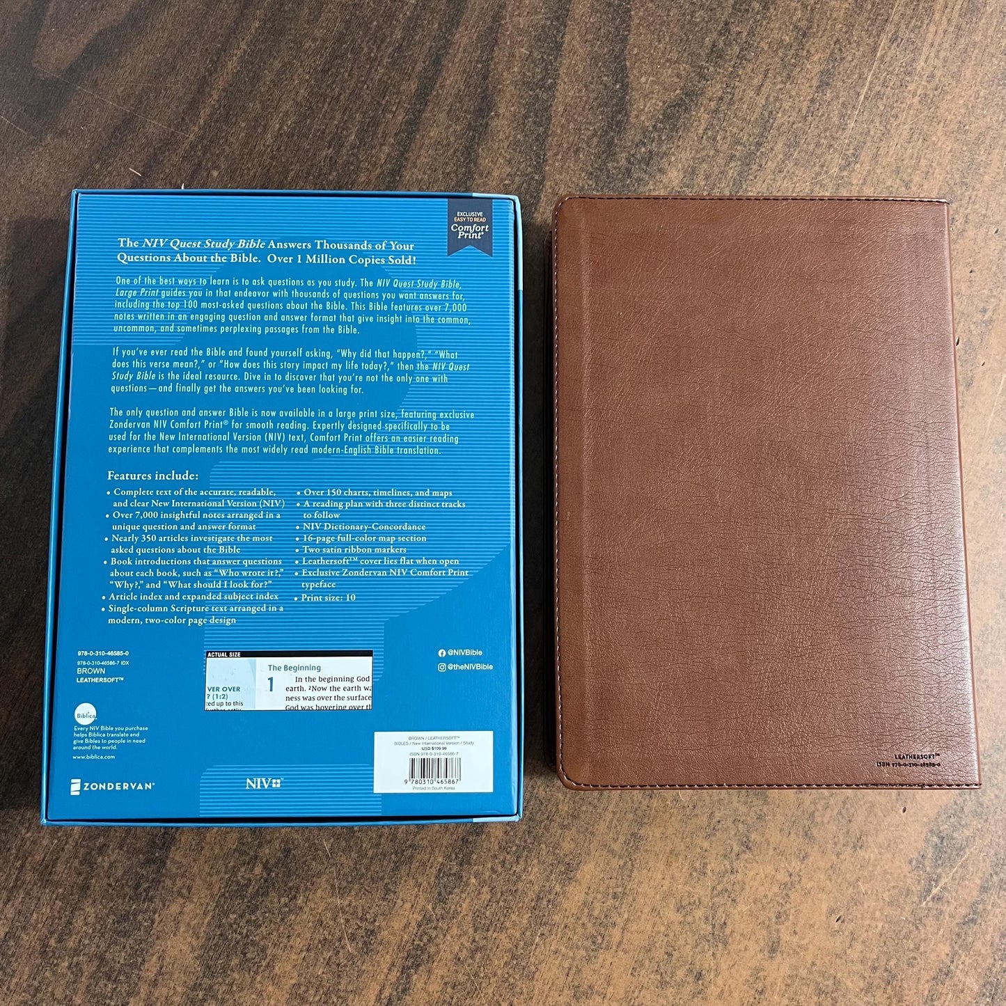 Personalized NIV Large Print Quest Study Bible Thumb Indexed - Brown LeatherSoft - Custom Imprinted with name, 9780310465867