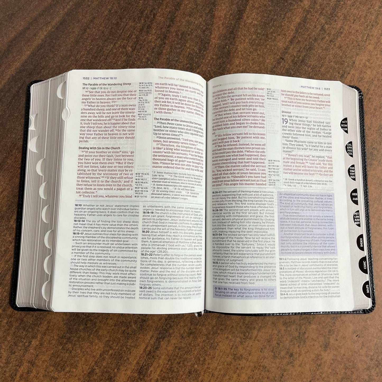 Personalized NIV Life Application Study Bible Thumb Indexed Tabs - Black European Bonded Leather- Custom Imprinted with name 9780310465133