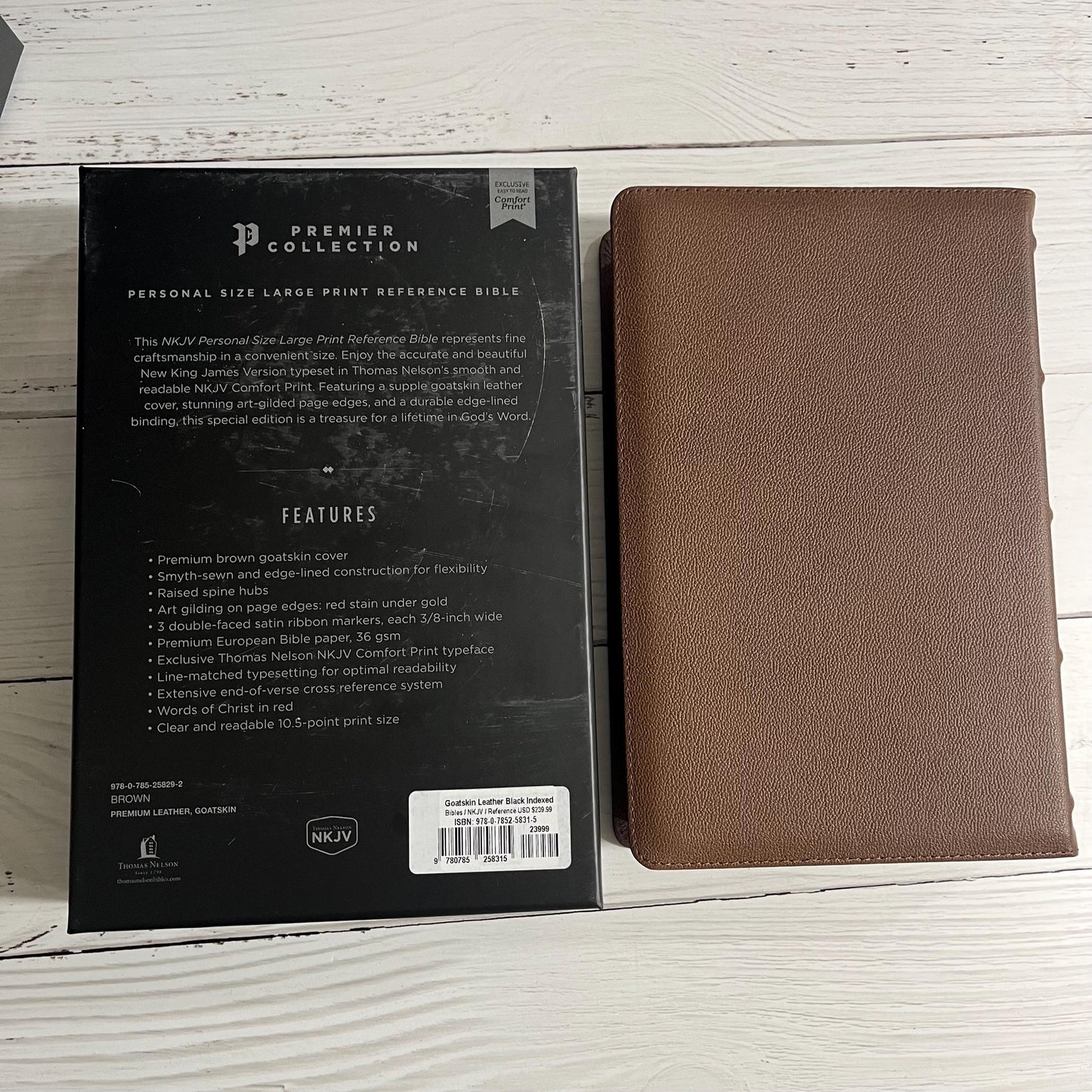 Personalized NKJV Large Print Personal Size Reference Bible Thumb Indexed - Brown Goatskin Premium Genuine Leather 10.5 font 9780785258315