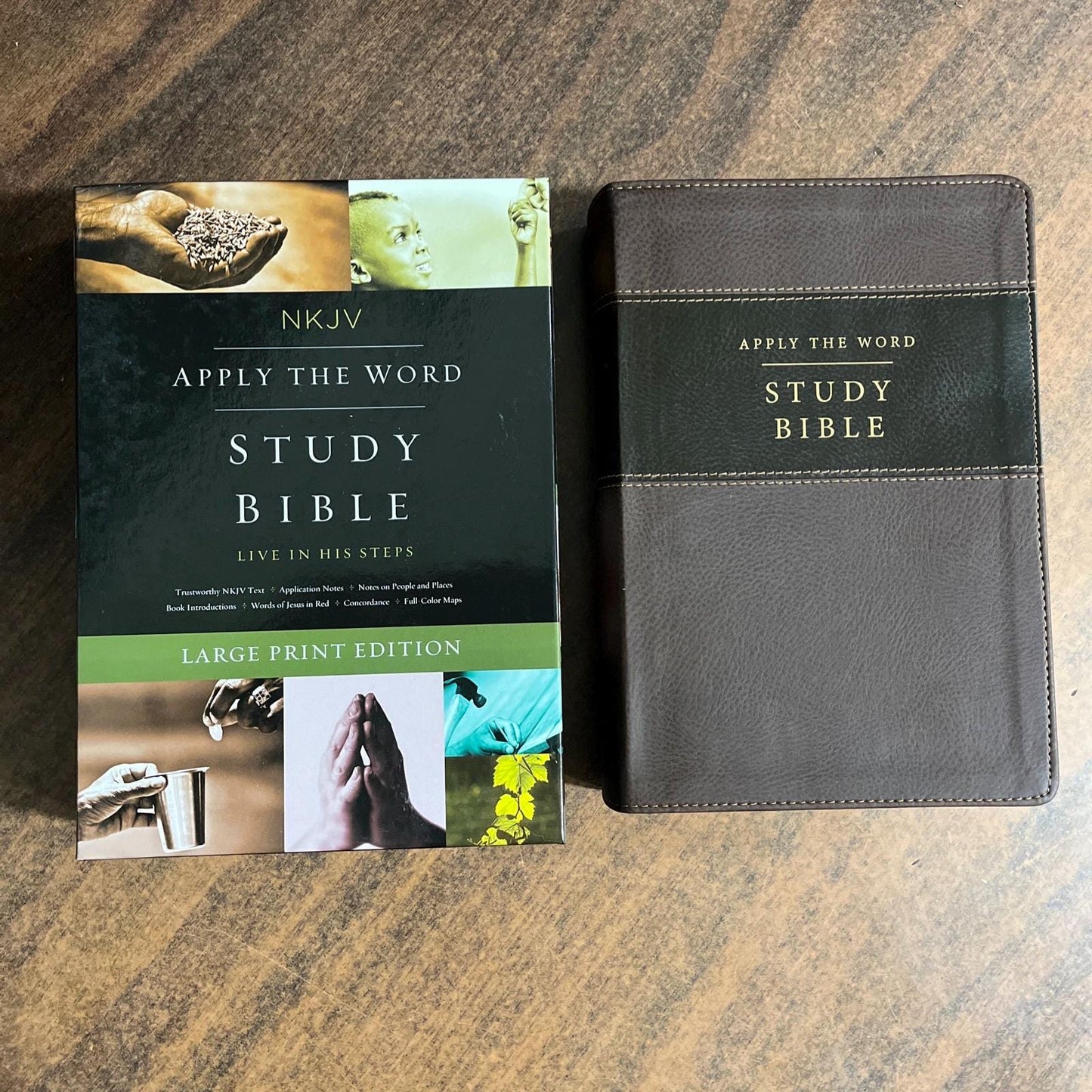 Personalized NKJV Apply the Word Study Bible Large Print - Earth Brown Leathersoft - Custom Imprinted with name 9780718084073