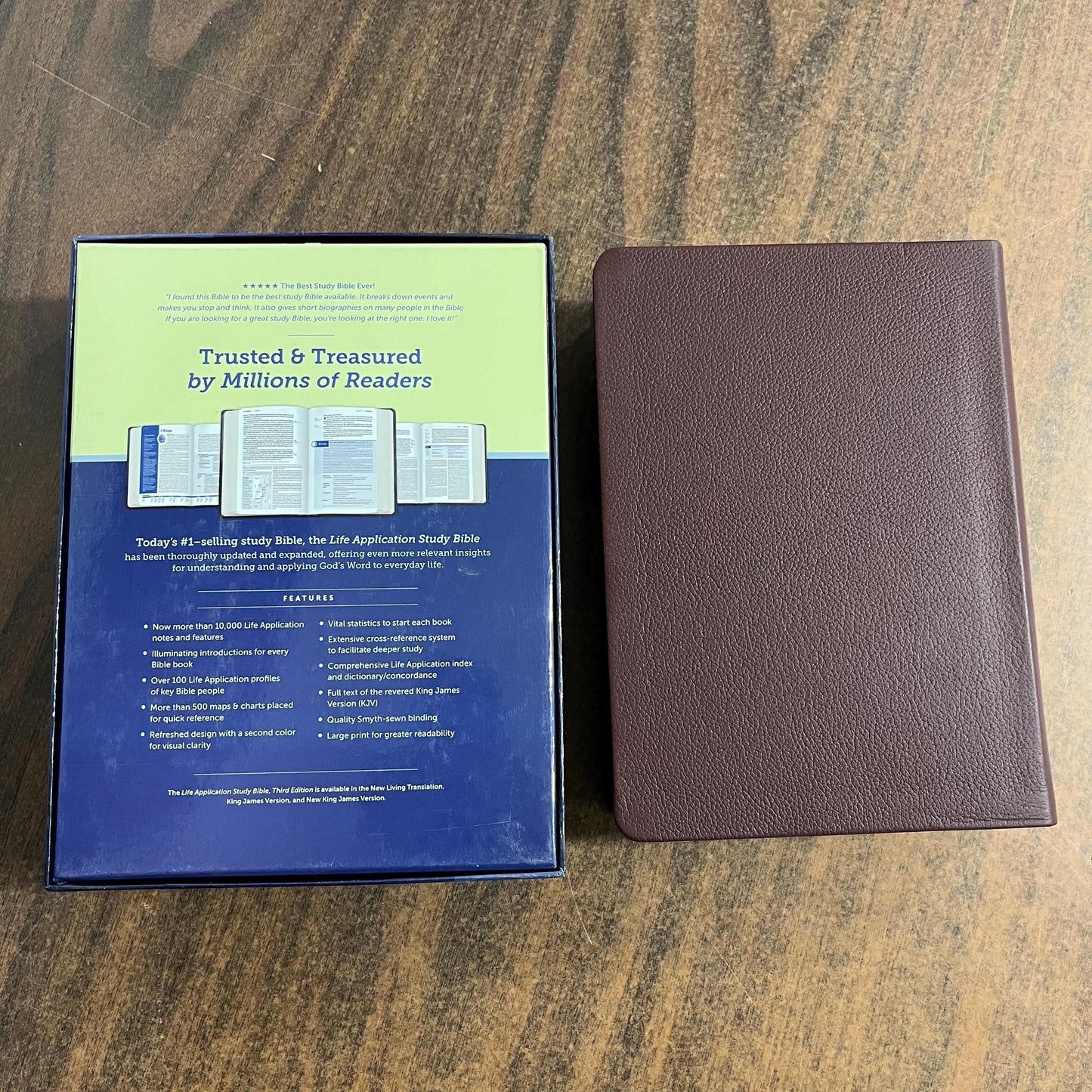 Personalized KJV Large Print Life Application Study Bible - Burgundy Genuine Leather, Custom Imprinted with name 9781496477460