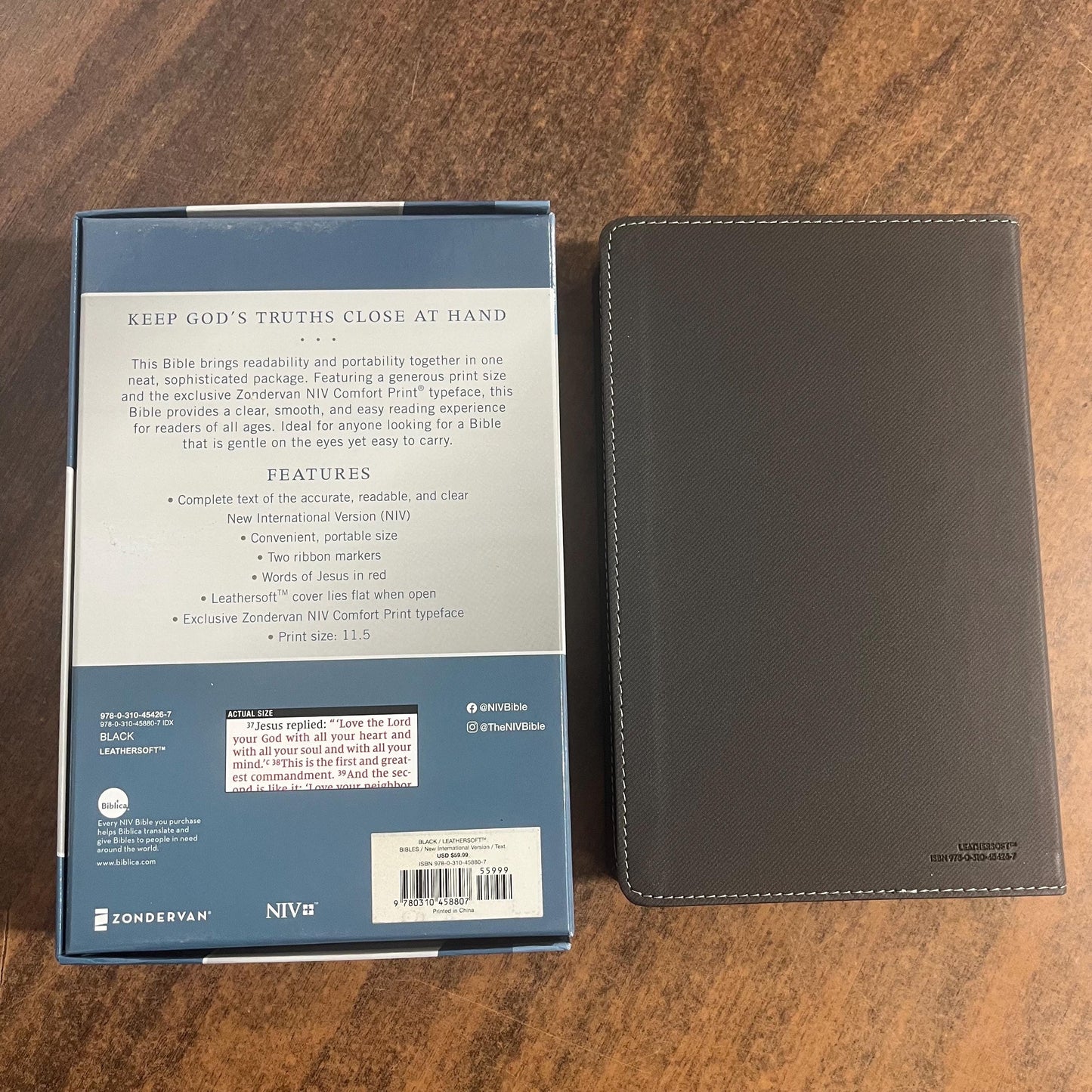 Personalized NIV Large Print Personal Size Bible with Thumb Indexed Tabs- Black LeatherSoft - Custom Imprinted with name 9780310458807