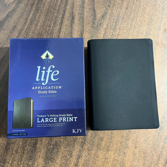 Personalized KJV Large Print Life Application Study Bible - Black Genuine Leather, Custom Imprinted with name 9781496477484