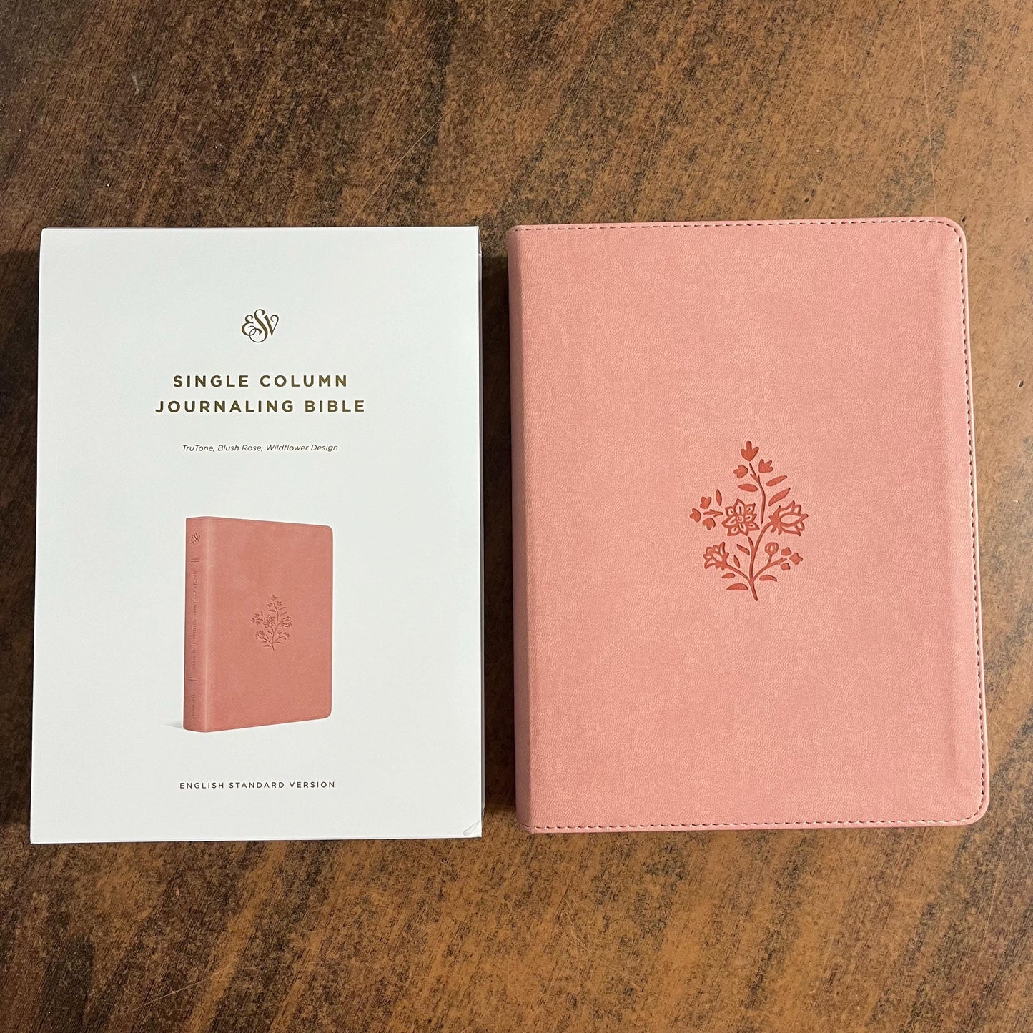 Personalized ESV Single Column Journaling Bible - Blush Rose (Pink) Trutone Wildflower Design - Custom Imprinted with Name 9798874900250