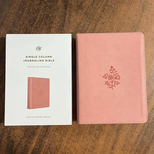 Personalized ESV Single Column Journaling Bible - Blush Rose (Pink) Trutone Wildflower Design - Custom Imprinted with Name  9798874900250