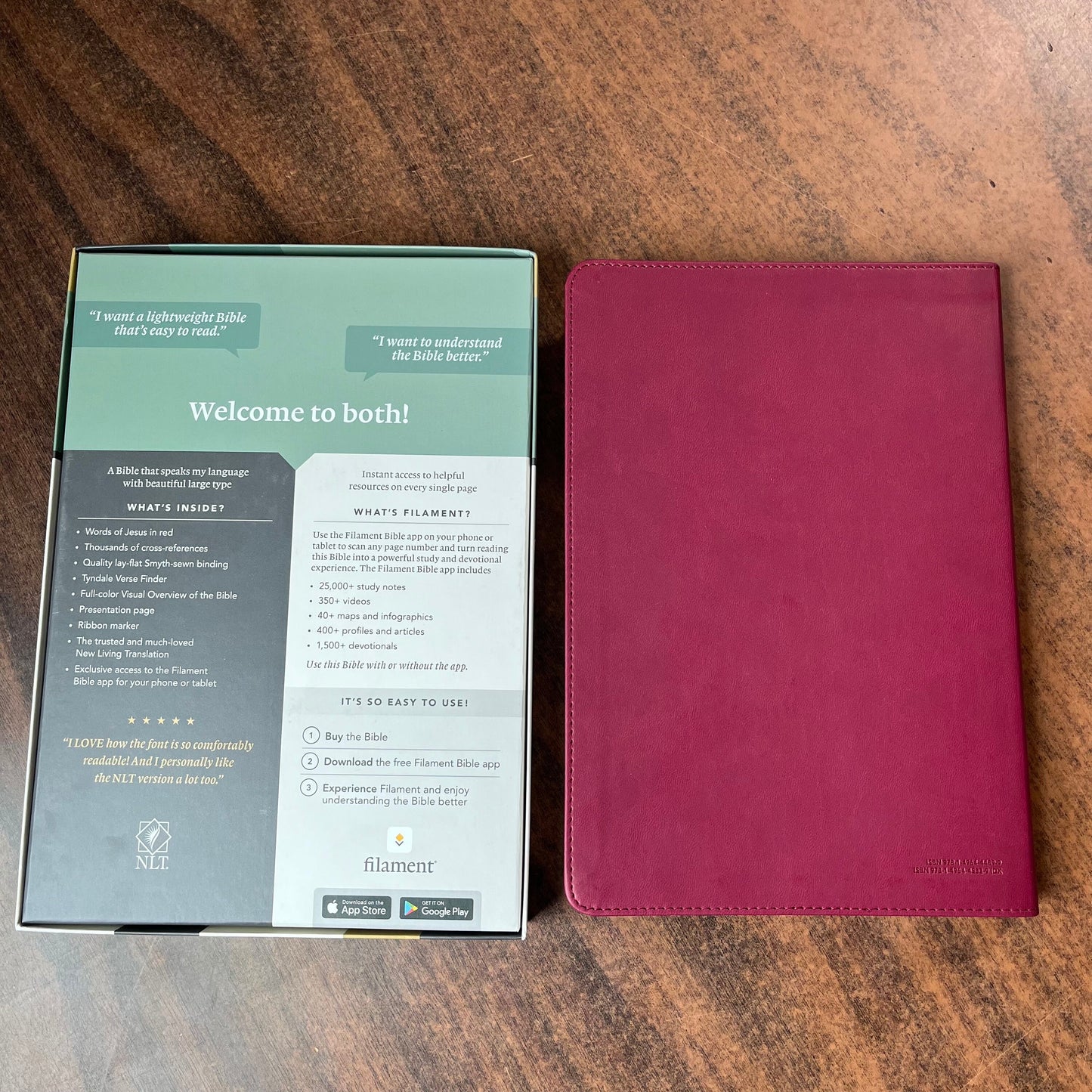 Personalized NLT Large Print Thinline Reference Bible Thumb Indexed - Aurora Cranberry LeatherLike, Custom Name Emossed, 9781496445339