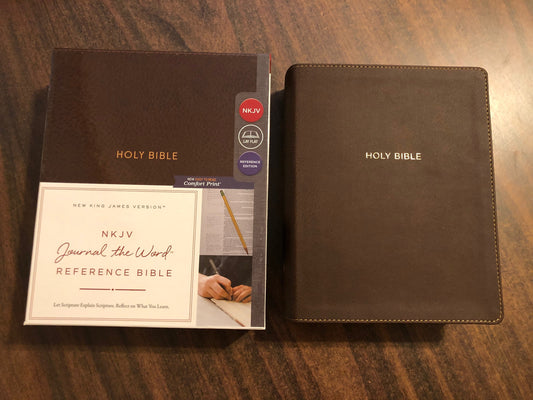 Personalized NKJV Journal the Word Reference Bible - Mahogany Brown LeatherSoft Cover - Custom Imprinted with name, 9780785220251