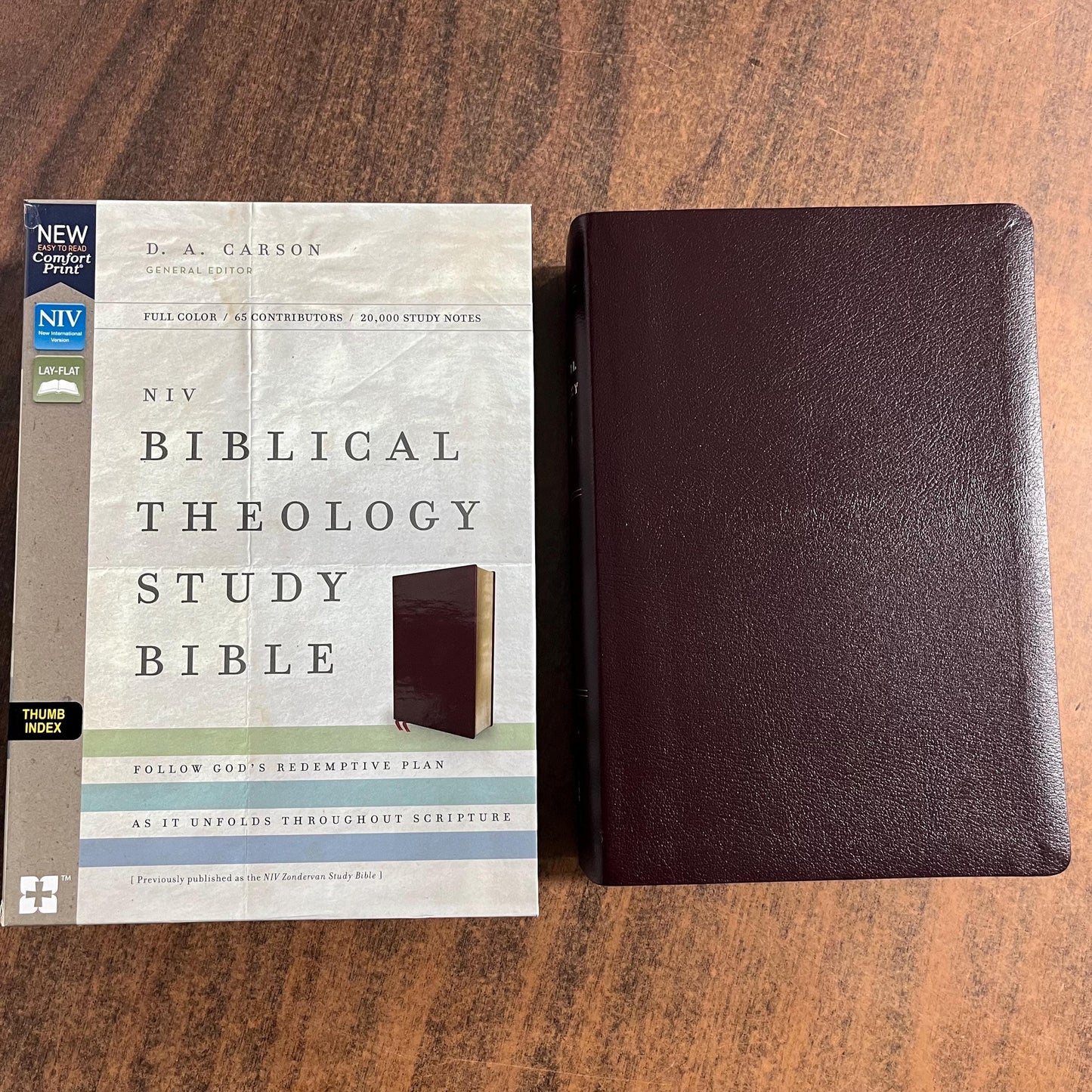 Personalized NIV Biblical Theology Study Bible Thumb Indexed - Burgundy Bonded Leather - Custom Imprinted with a name, ISBN 9780310450566