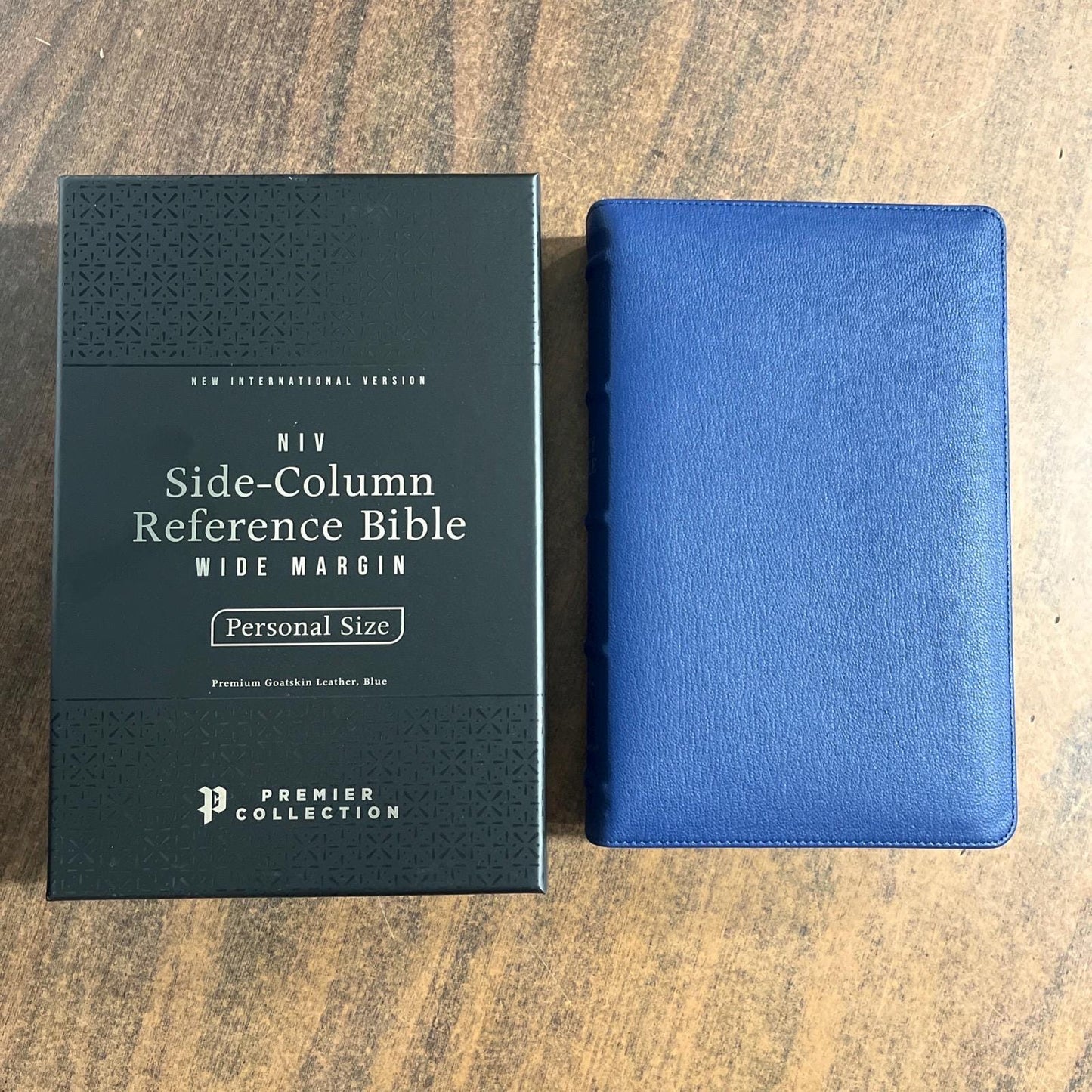 Personalized NIV Goatskin Leather Bible - Single Column Reference Wide Margin Bible Personal Size - Blue Goat Genuine Leather 9780310461135