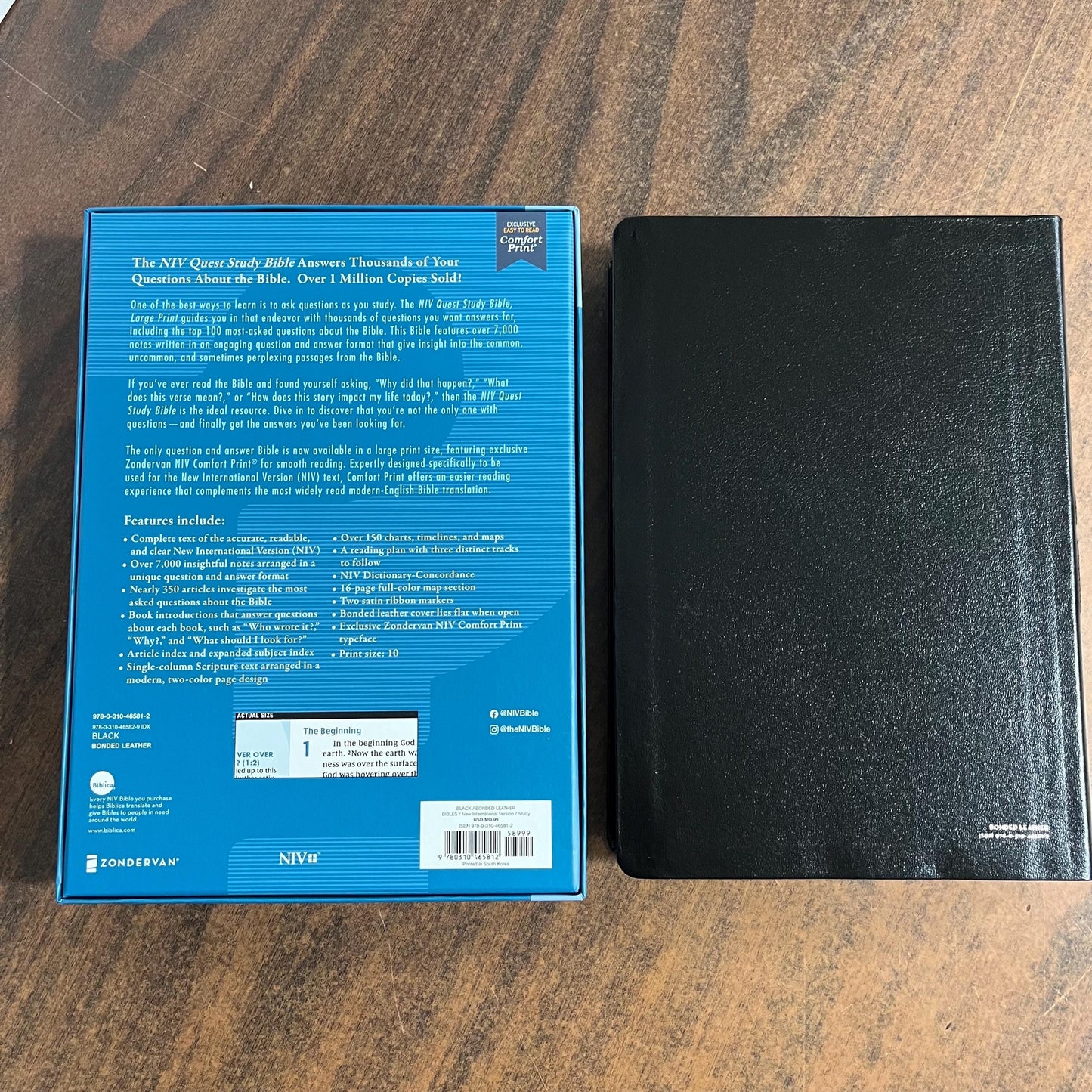 Personalized NIV Large Print Quest Study Bible - Black Bonded Leather - Custom Imprinted with name, 9780310465812