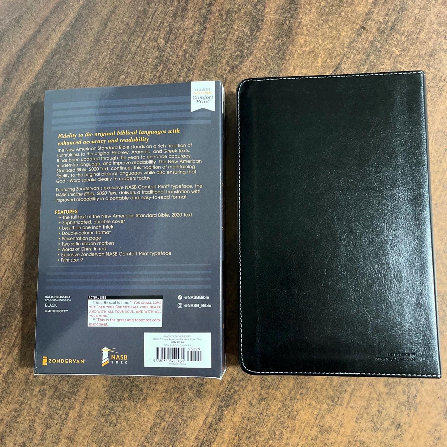 Personalized NASB Thinline Bible - Black LeatherSoft, Custom Imprinted, ISBN 9780310455431, NASB 2020 Text