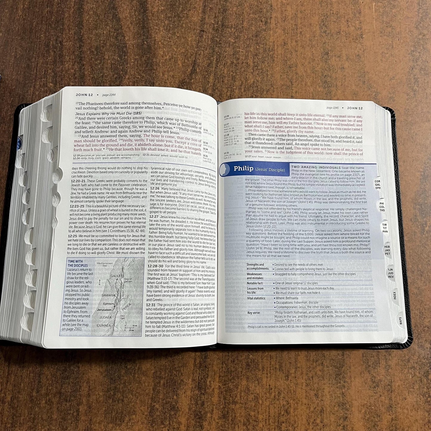 Personalized KJV Large Print Life Application Study Bible Thumb Indexed - Black Bonded Leather, Custom Imprinted with name 9781496439888