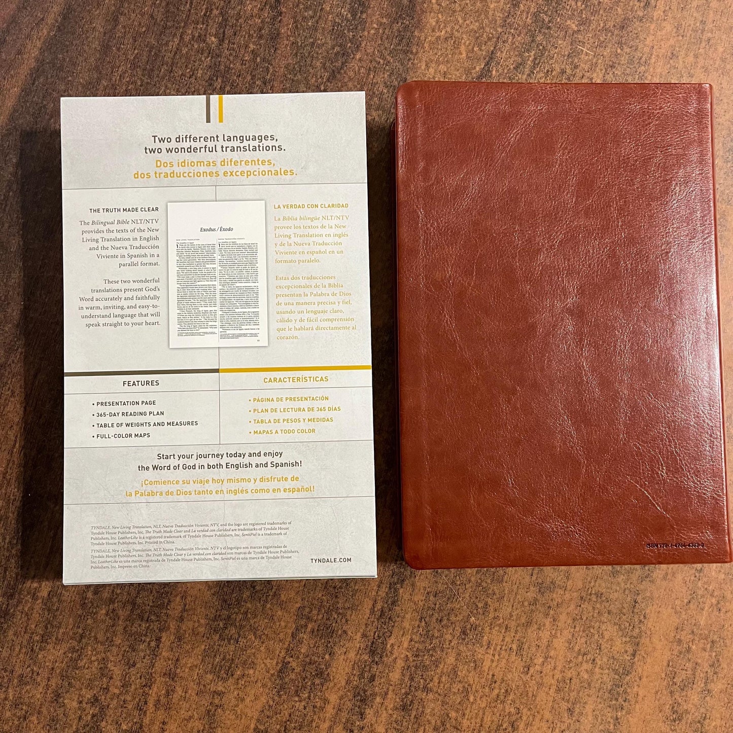Personalized NLT / NTV Spanish English Bilingual Bible - Brown Leatherlike - Custom Imprinted with a name engraved, 9781496443830