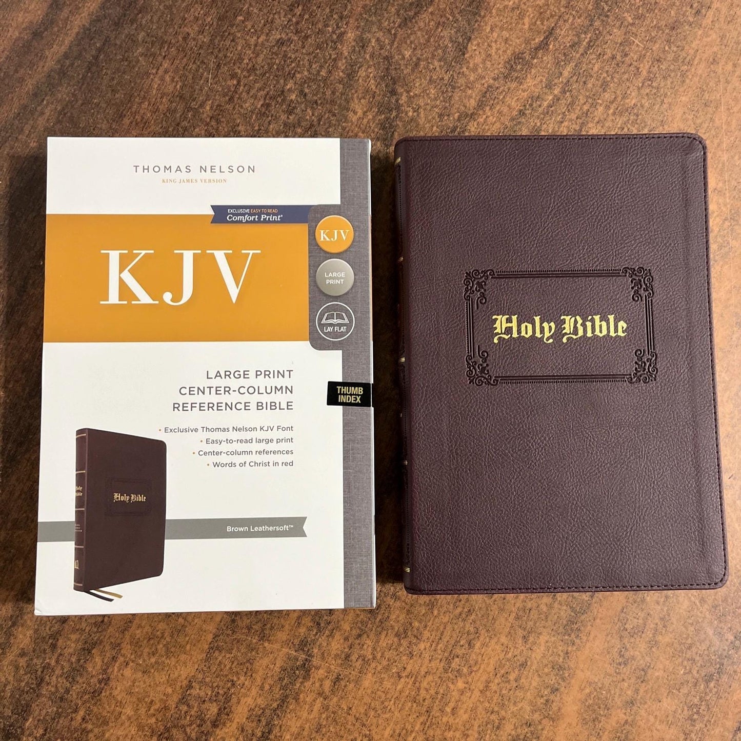 Personalized KJV Large Print Center Column Reference Bible Thumb Indexed - Brown LeatherSoft Cover - Imprinted name engraved 9780785296317
